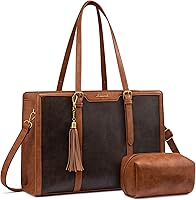 Vista 16 de LOVEVOOK Bolsa de mano para laptop para mujer, bolsa de trabajo vintage de 15.6 pulgadas con embrague, bolso grande de cuero para laptop con soporte