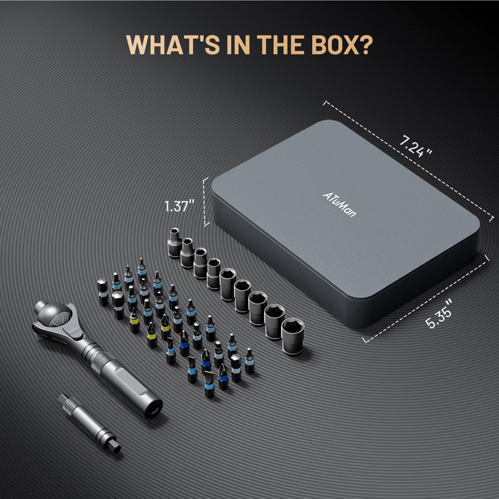 AtuMan Juego de destornilladores de trinquete 40 en 1 con mango desmontable, cabeza de trinquete de 180°, mecanismo de 45 dientes, kit de herramientas magnéticas con funda para computadora, reparación