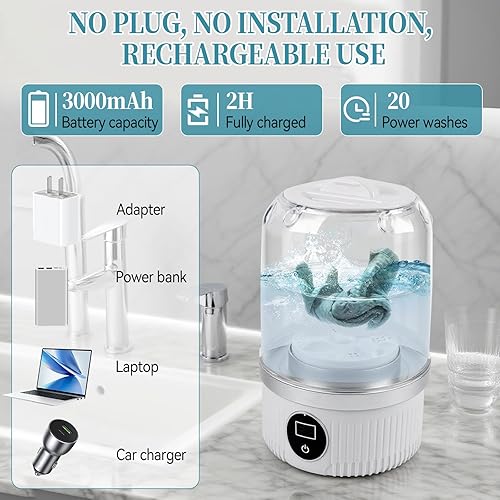 Miniatura 4 de Mini lavadora portátil, lavadora compacta inalámbrica limpia profundamente pequeños artículos de lavandería para pequeñas cargas, calcetines, ropa