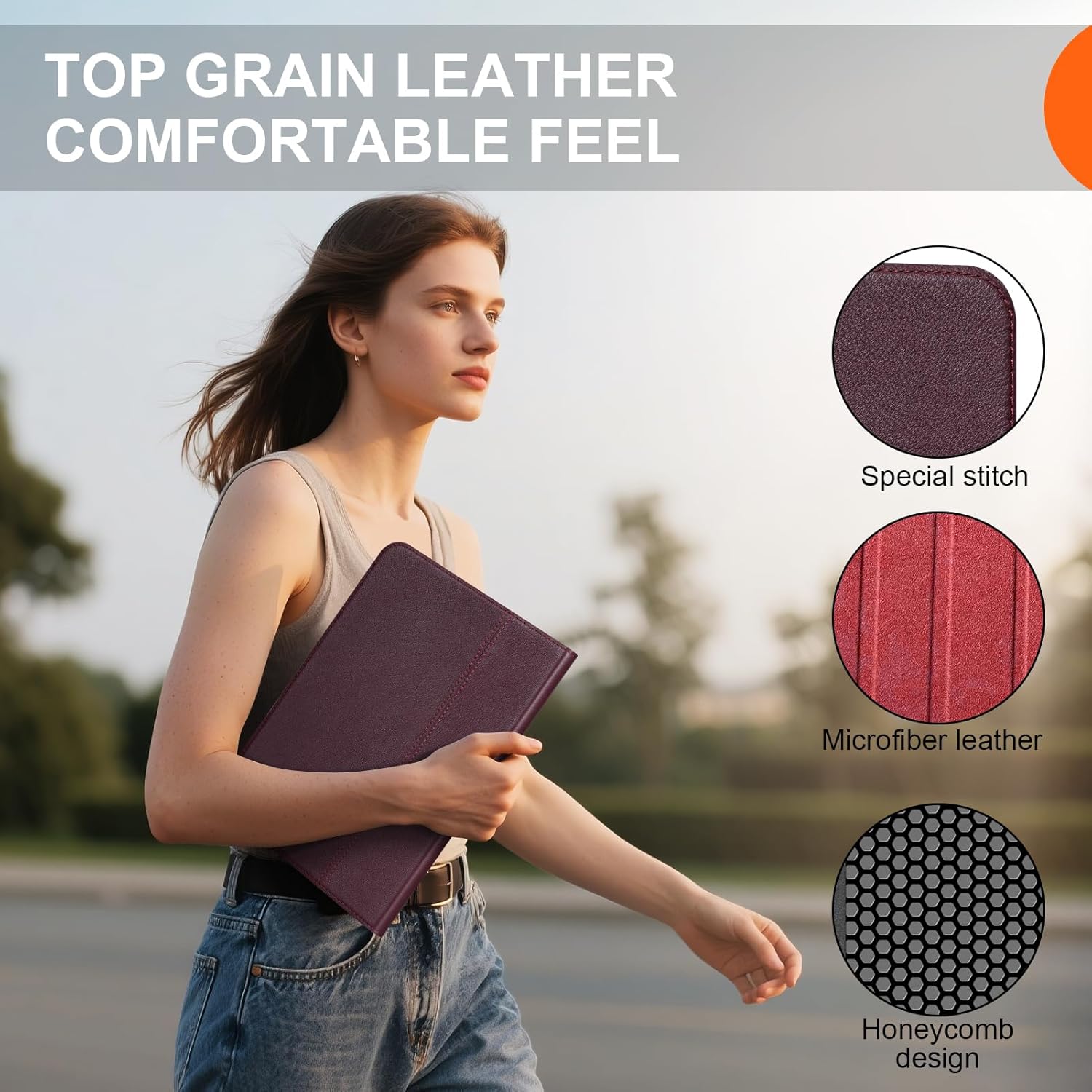 Genuine Leather Case for iPad Pro 13 inch 2024/2025 (M4/M5), Business Folio Cover with Magnetic Pencil Holder, Auto Wake/Sleep, Multiple Viewing Angles - Wine Red