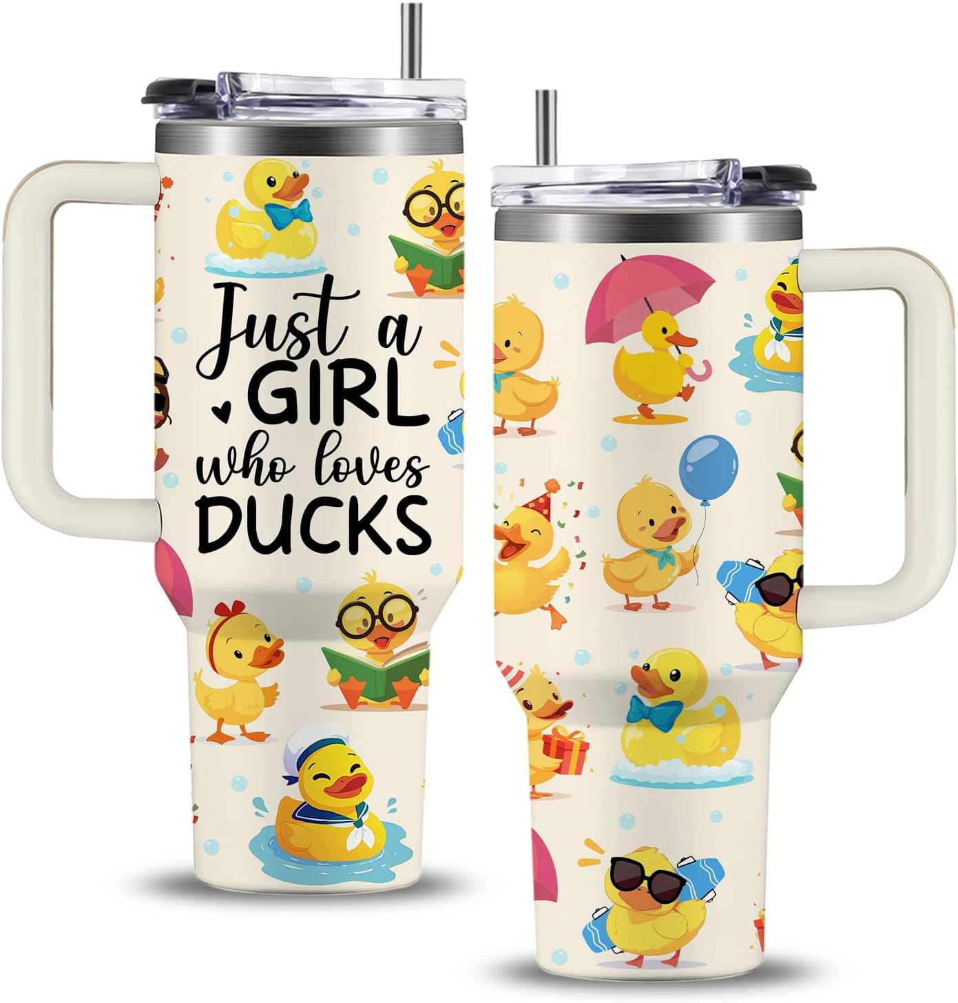 WWHSAI Duck Gifts For Women, Just a Girl Who Loves Duck Gifts Tumbler 40oz, Rubber Ducks Birthday Christmas Gift For Ducks Lover