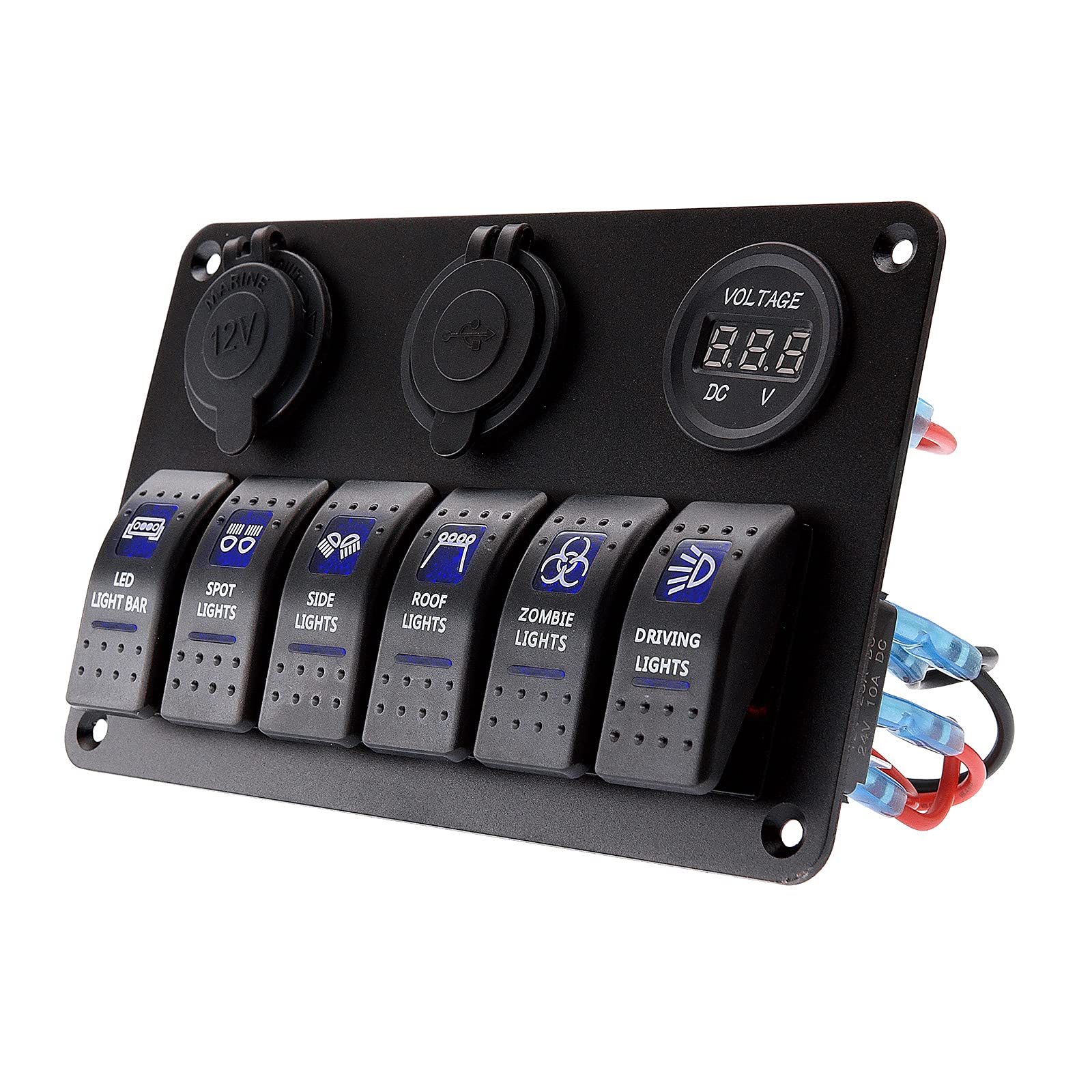 KAOLALI Wippschalter, Hebelschalter mit 3/6/8 Schaltern + Zigarettenanzünder 12 V + Voltmeter + 3,1 A Doppel-USB-Ladegerät für Wohnmobil, Wohnwagen, Boot, Auto, RV