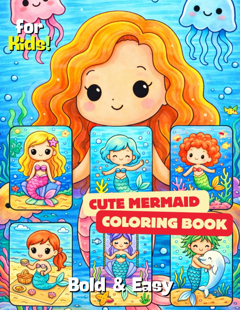 Bold and Easy cute Mermaid Coloring Book: Playful Mermaid Scenes with Big Bold Lines, Beginner Coloring Book for Kids and Preschoolers (Ocean Friends Series for Kids)