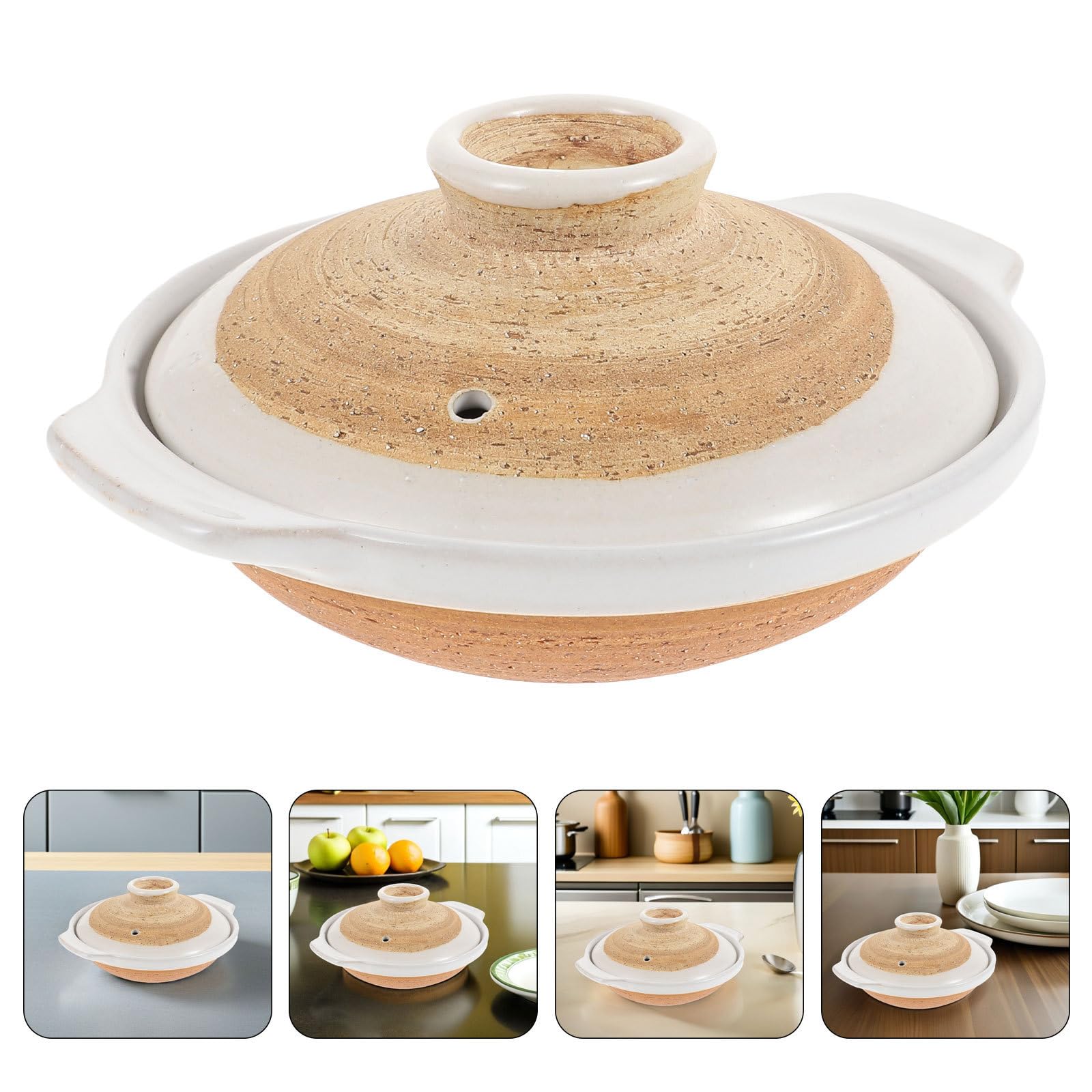 OUNONA Olla de Barro de 450ml con Tapa de Arcilla para Cocina Tradicional Asiática, Realza Sabor Auténtico y Limpieza Fácil, Adecuado para Cenas Familiares