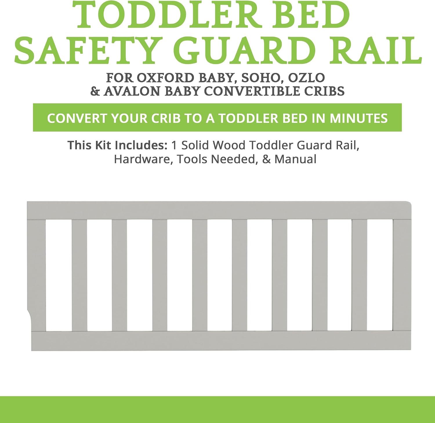 Toddler Bed Safety Guard Rail for Oxford Baby, Soho, Ozlo & Avalon Baby Convertible Cribs – Solid Wood Rail for Toddler Bed Conversion – Safety Rails for Children (Farmhouse Gray, Option 2)
