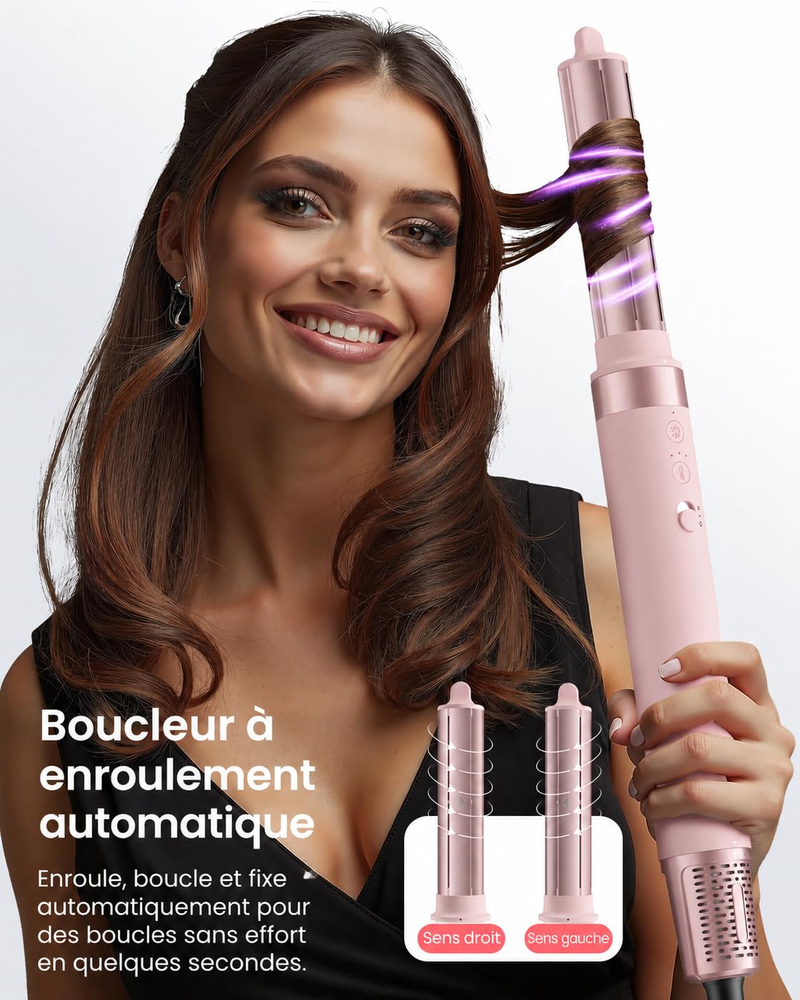 MESCOMB Air Styler 6 en 1, Sèche-Cheveux Ionique, Diffuseur, Boucleur Auto | Brosse Soufflante, Boucleur Auto, Lissage, Boucles, Séchage Rapide, Effet Anti-Frisottis,Coiffage Facile,Boîte de Rangement