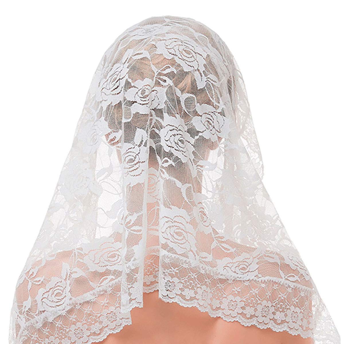 NanchorBlack Mantilla Lace Veil White Church Veils Catholic Chapel Scarf Head Covering for Latin Mass