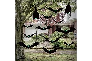 14 PCS Halloween Decorations Bats Outdoor Hanging Flying Bats with Glowing Eyes
