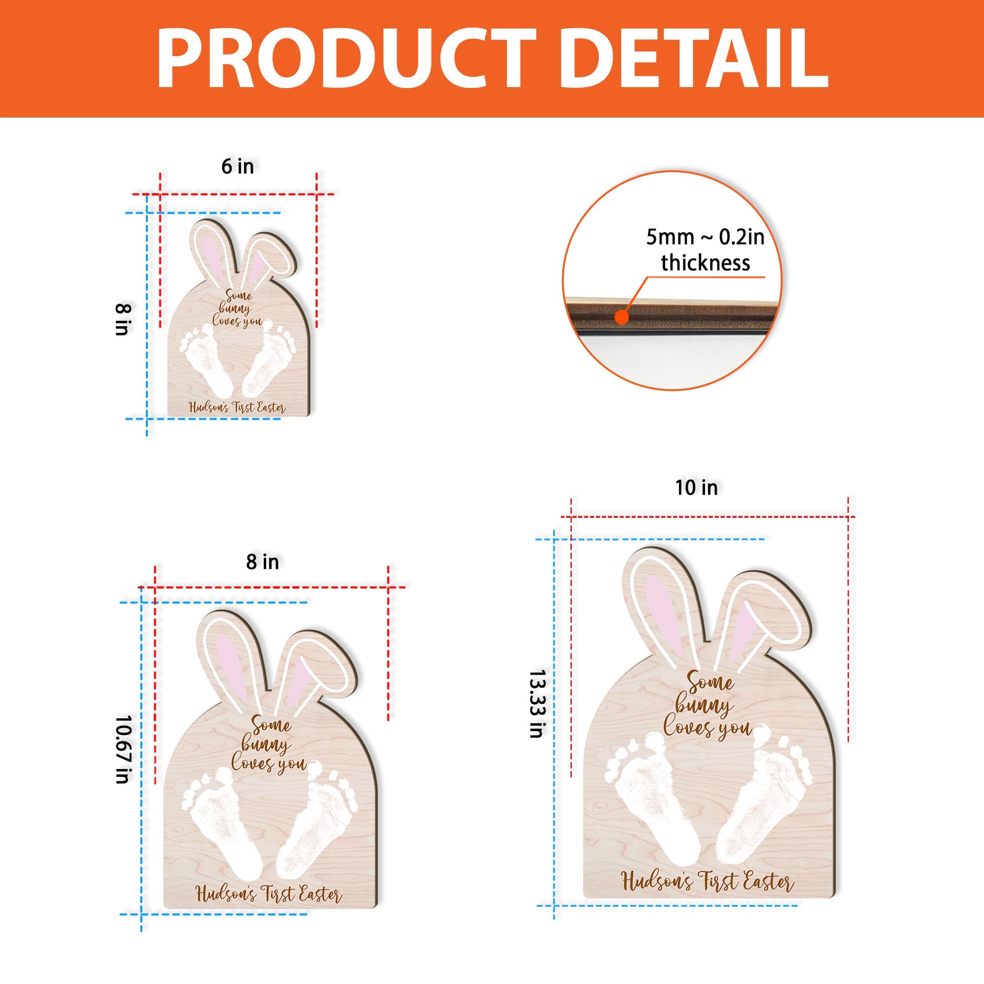 Personalized Baby's First Easter Day Gift DIY Footprint Hanging Sign Easter Day Gift for New Mom Dad Baby Milestones Footprint Art Craft School Activity Kids Baby Toddler Memory Keepsake Rabbit Shape