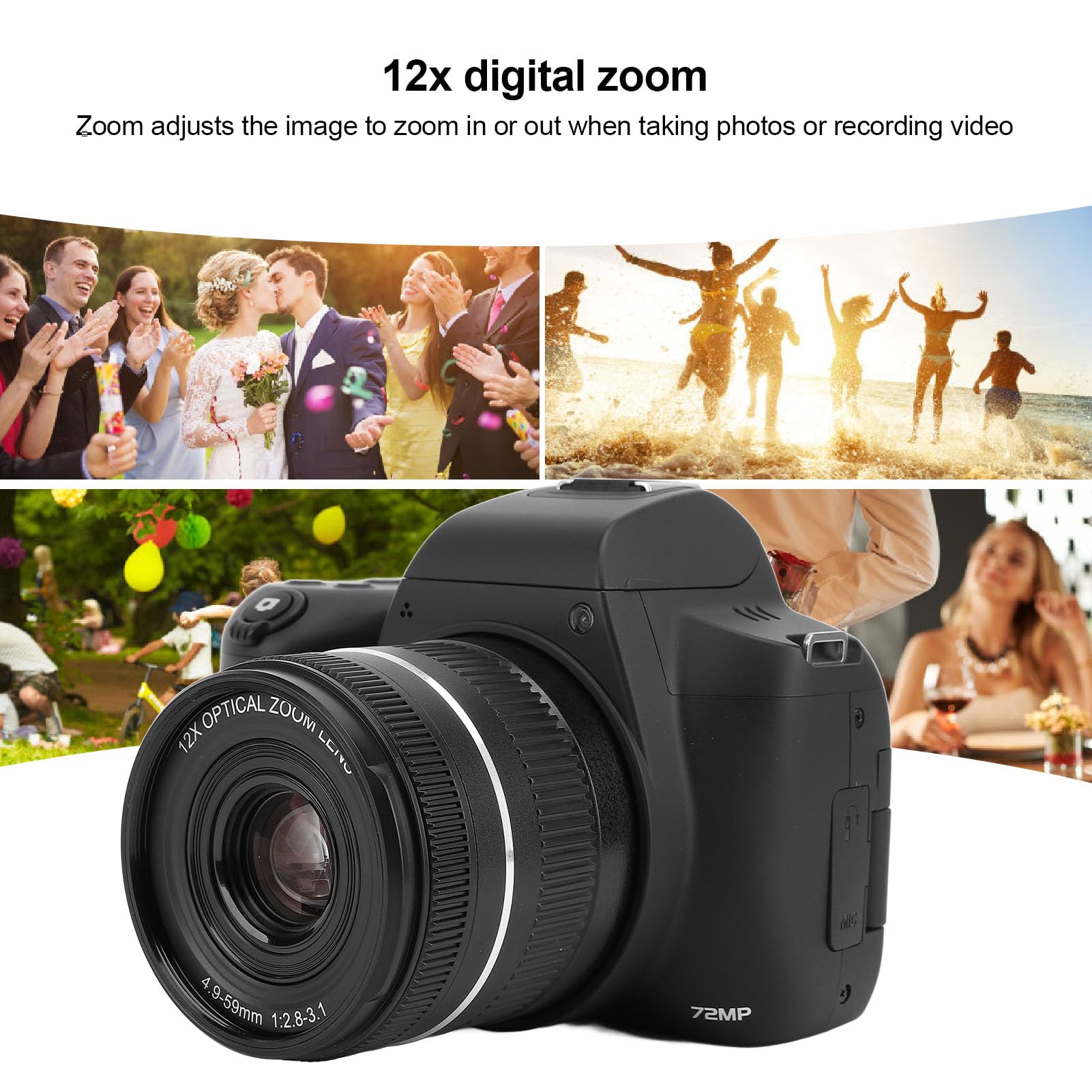 Fotocamera digitale 4K per fotografia, autofocus Vlogging fotocamera con obiettivo telescopico 3 pollici IPS schermo, 72 MP HD 12x zoom digitale micro fotocamera SLR per principianti di viaggio