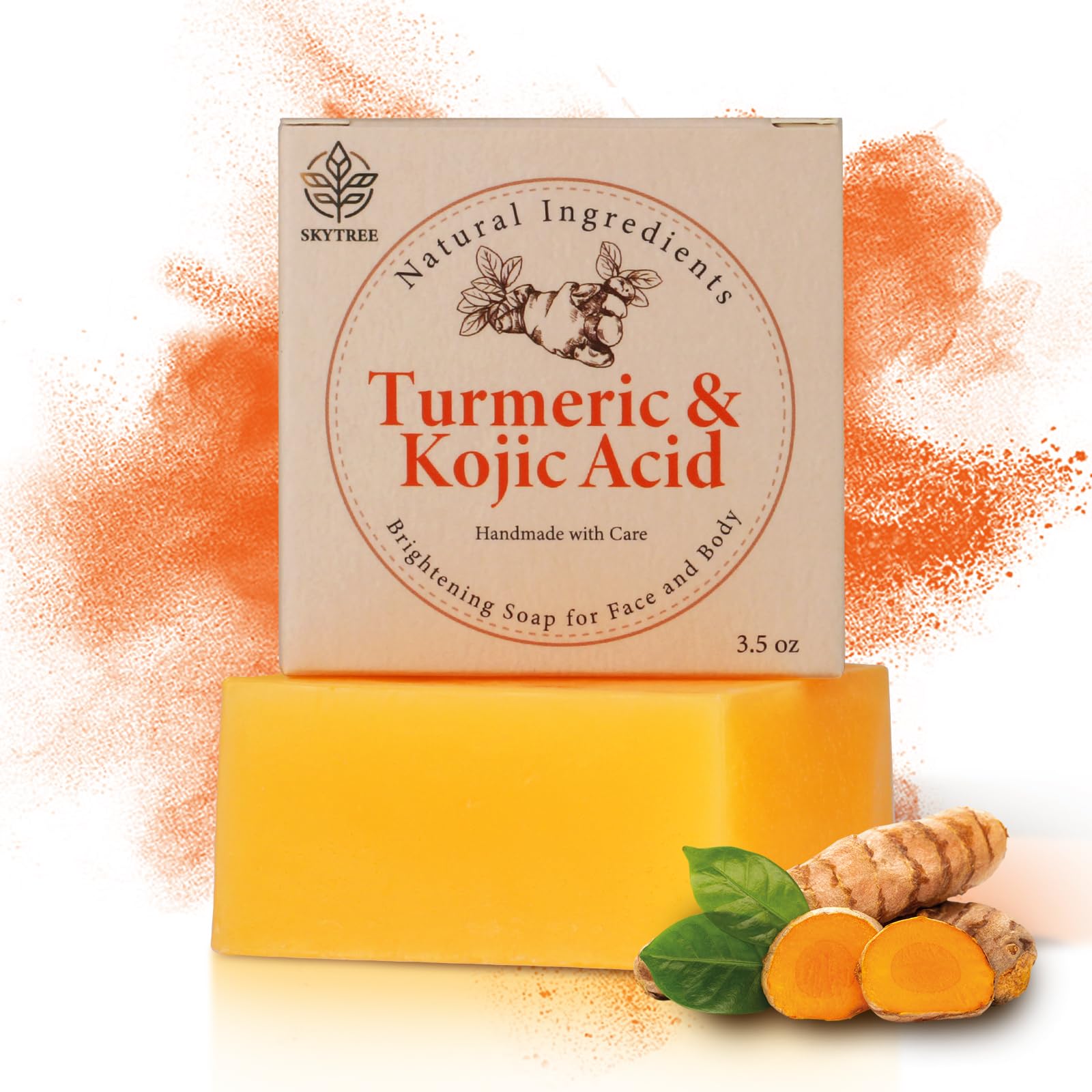 Sky tree Kojic Acid Soap, Turmeric Soap Bar for Dark Spots, Skin Lightening Soap for Face & Body Care, Gifts for women,3.5 Oz