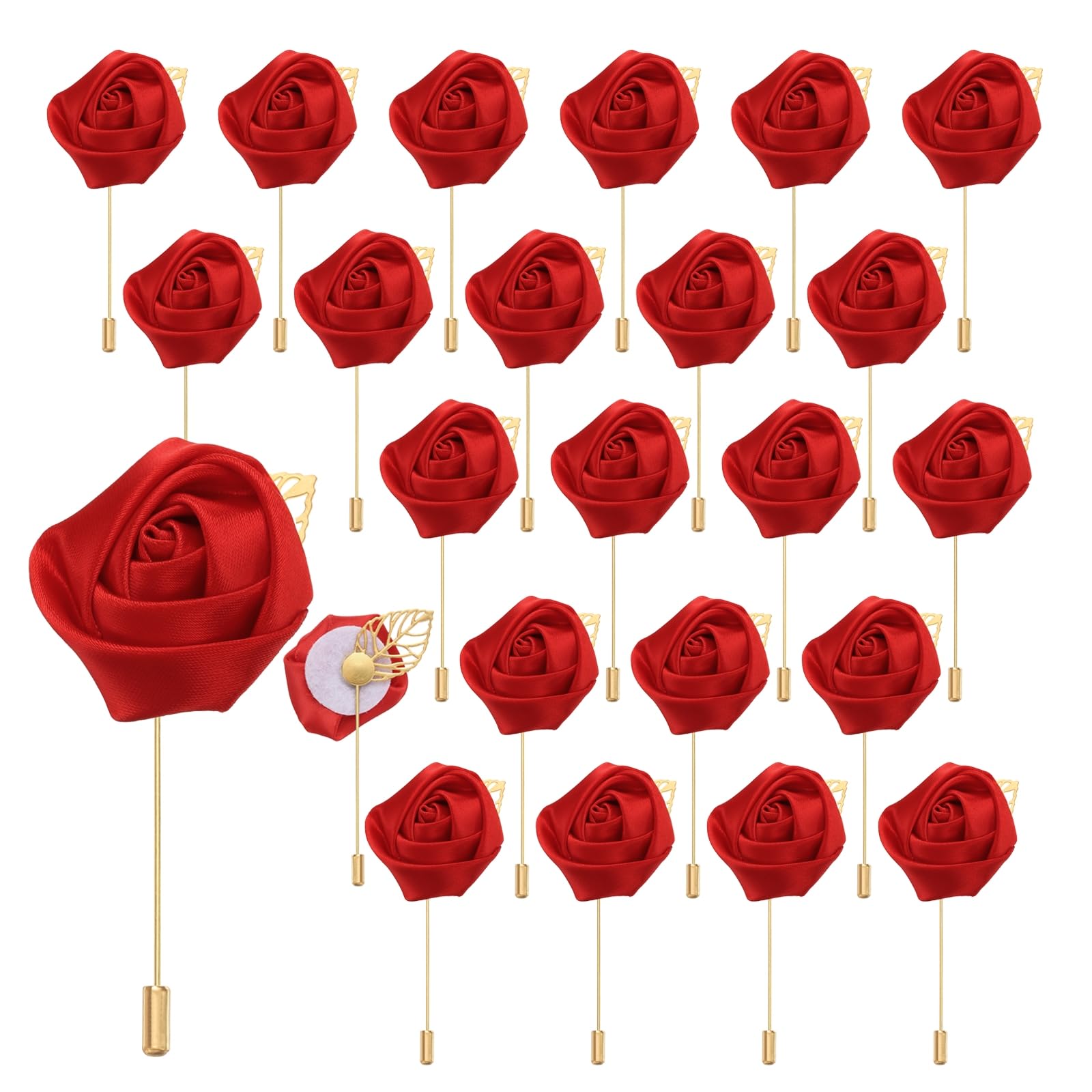 uxcell 24pcs Red Rose Boutonnieres Flower Buttonholes Pocket Boutonnieres Pins for Wedding Ceremony Anniversary Prom Formal Dinner Party