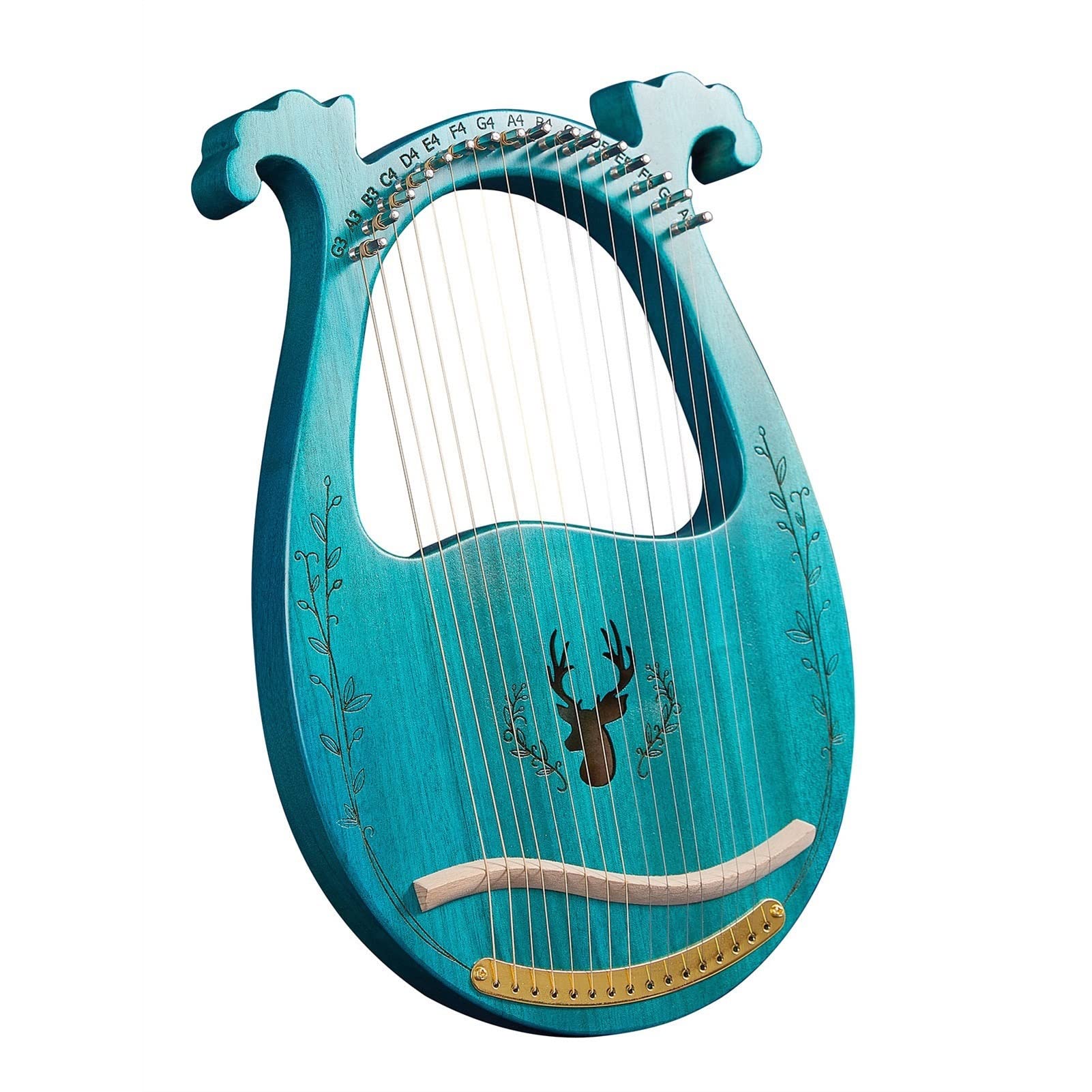 Harfa， 19-strunowa drewniana lira, harfa, pudło rezonansowe, instrument strunowy i klucz do strojenia, instrumenty harfowe