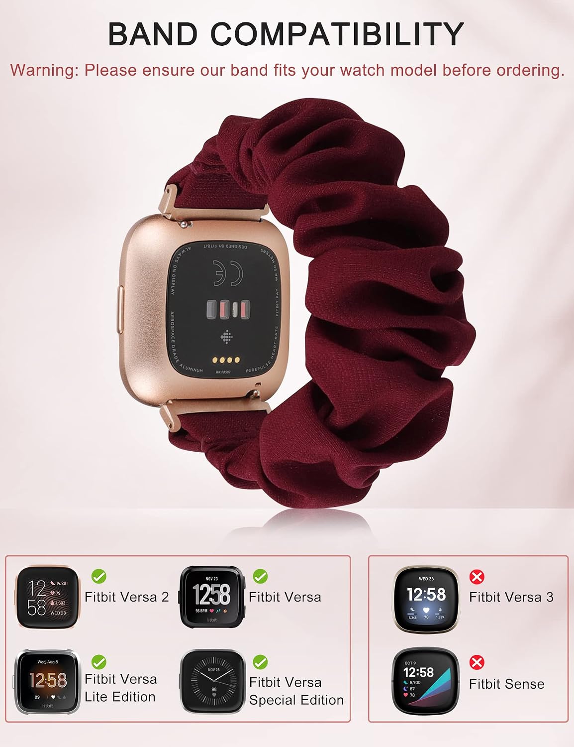 TOYOUTHS Scrunchie Bands Compatible with Fitbit Versa/Versa 2/Versa Lite Special Edition Women Girl Elastic Stretch Fabric Strap Pattern Printed Scrunchy Replacement Bracelet Wristband Accessories