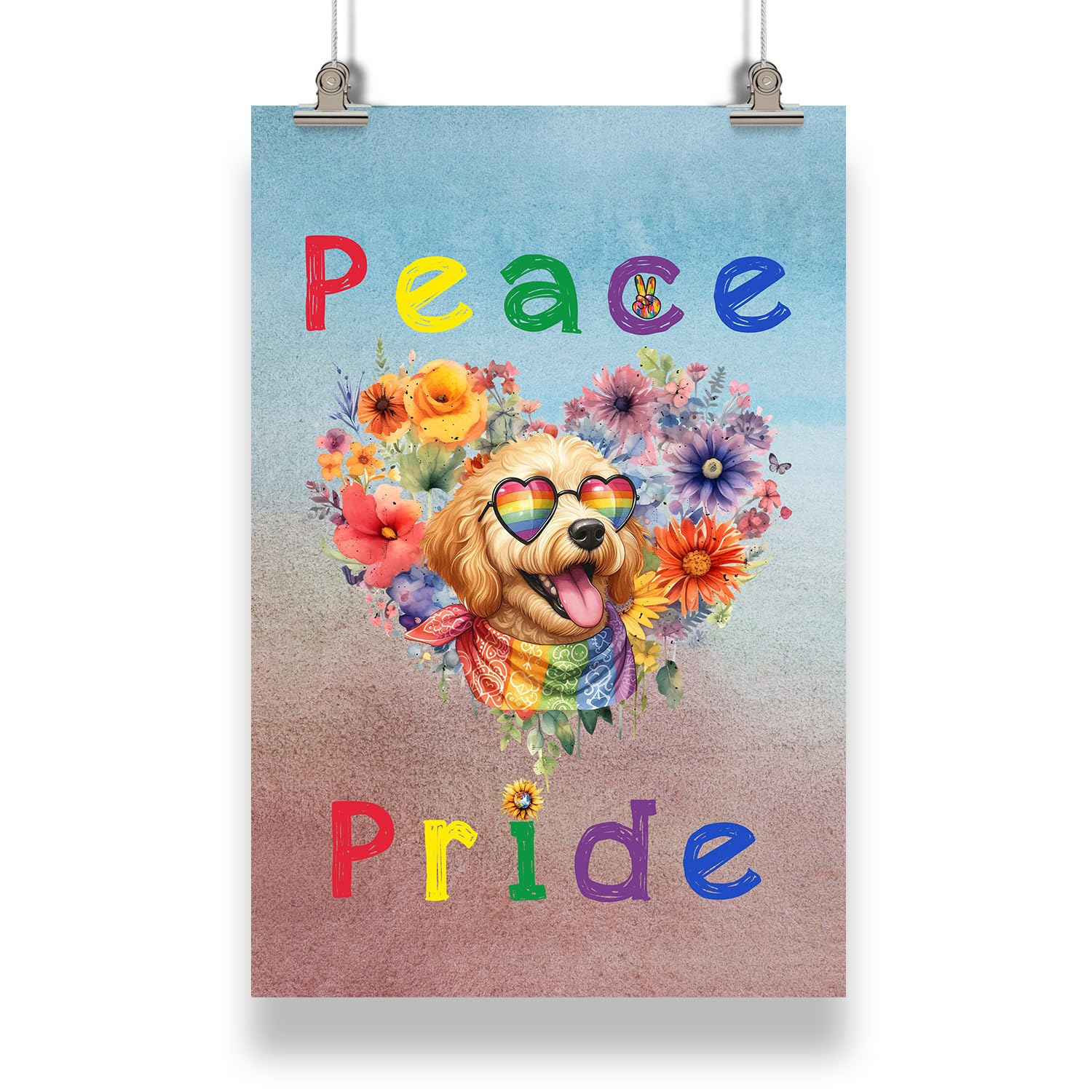 Ninety3POD Peace Love Pride Goldendoodle with Rainbow Sunglasses LGBT LGBTQ+ Portrait Poster Doodle Dog Lover Gifts Idea Wall Art Home Decor - 004