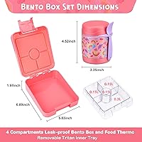 Vista 5 de Juego de lonchera Bento con termo de sopa de 10 onzas, recipientes de almuerzo a prueba de fugas con 4 compartimentos, tarro térmico para alimentos