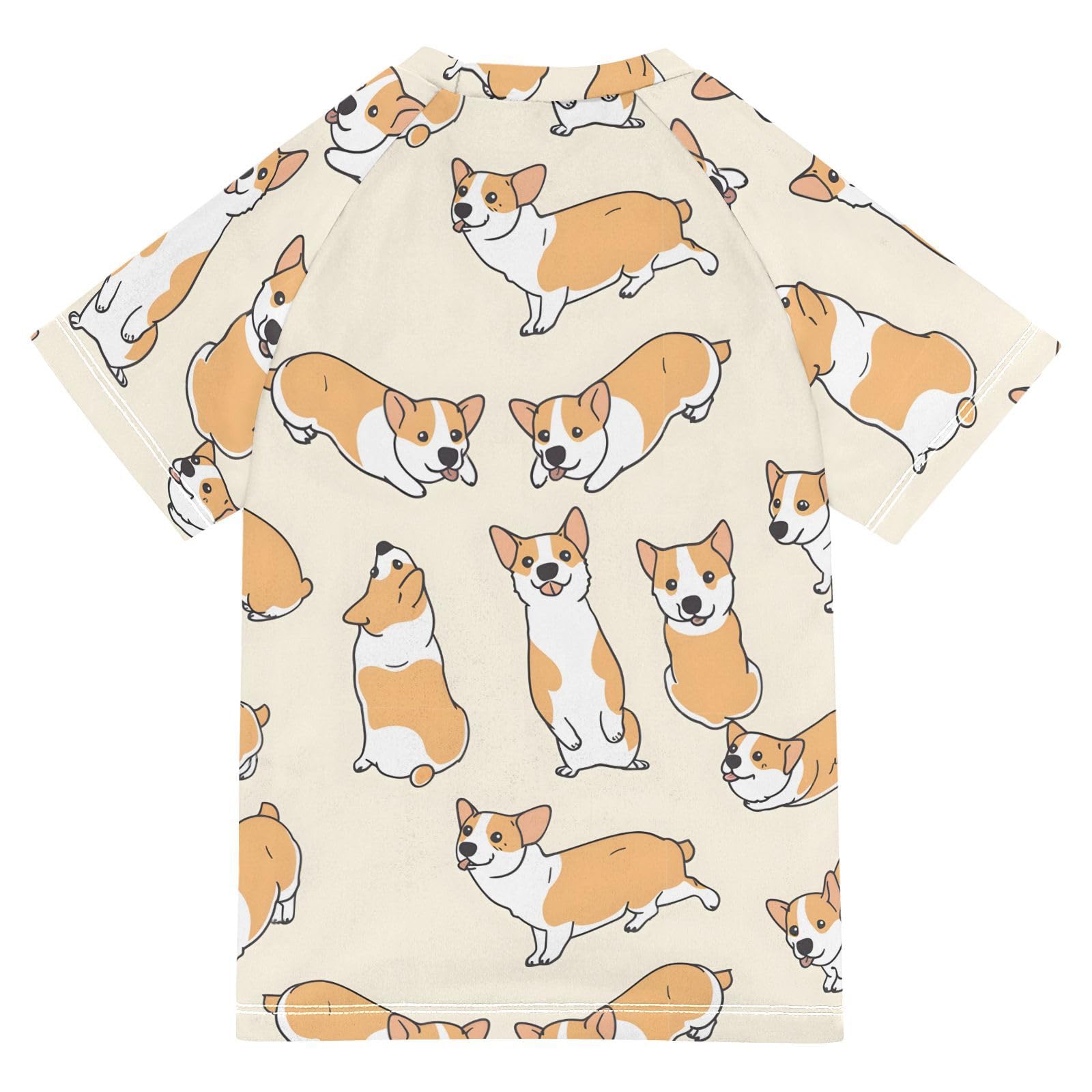 ALAZA Boys Swim Shirt Short Sleeve Rash Guard for Boys Girls UPF 50+ Dogs Cute Beige 9-10T