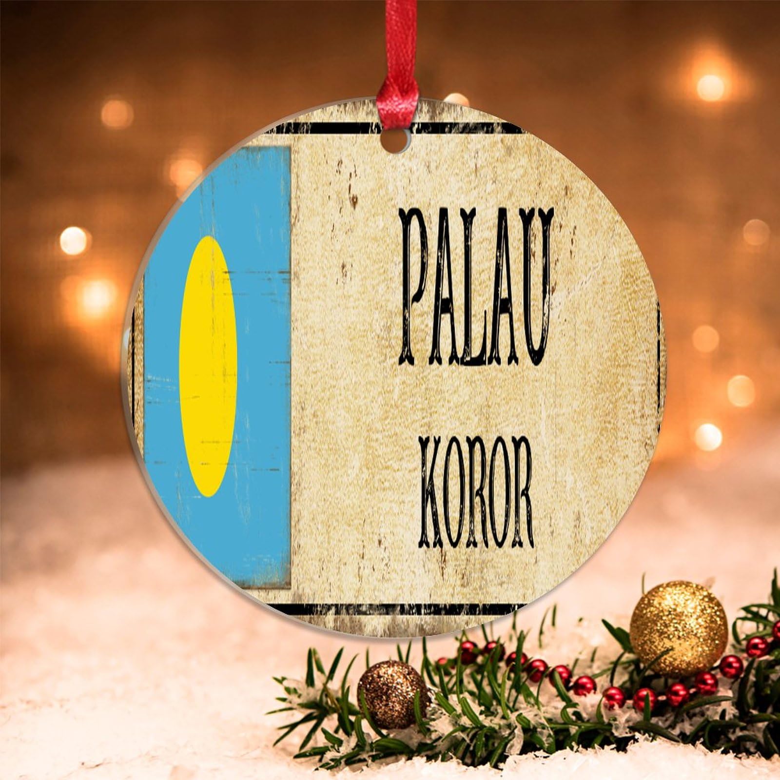 Christmas Ornament Palau Flag Christmas Keepsake Acrylic Xmas Ornaments Koror Ornaments World Traveler Christmas Ornament for Kids Winter Holiday Decoration