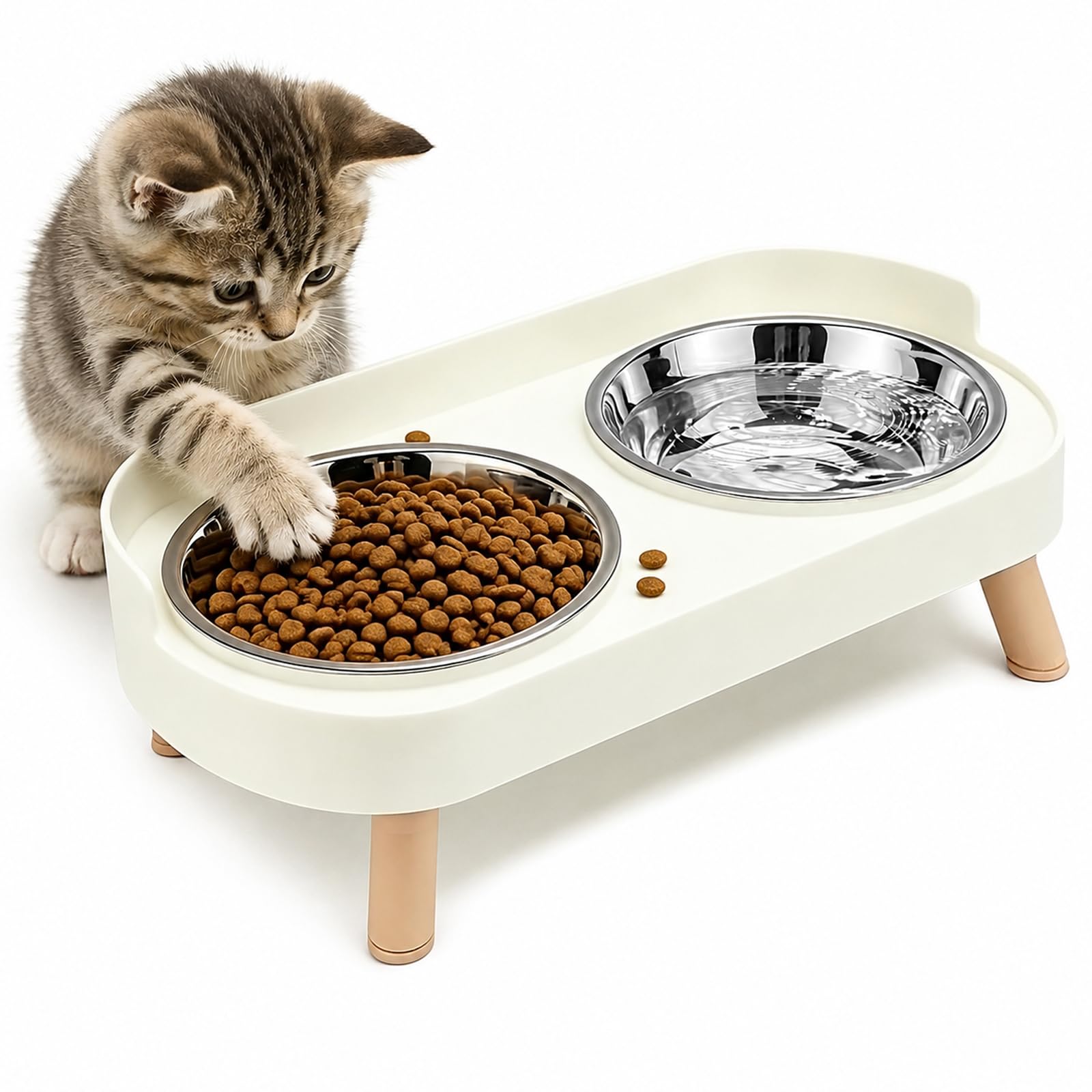 Erzekrim Cuenco para Gatos Elevado, 2 Cuencos Dobles de Acero Inoxidable