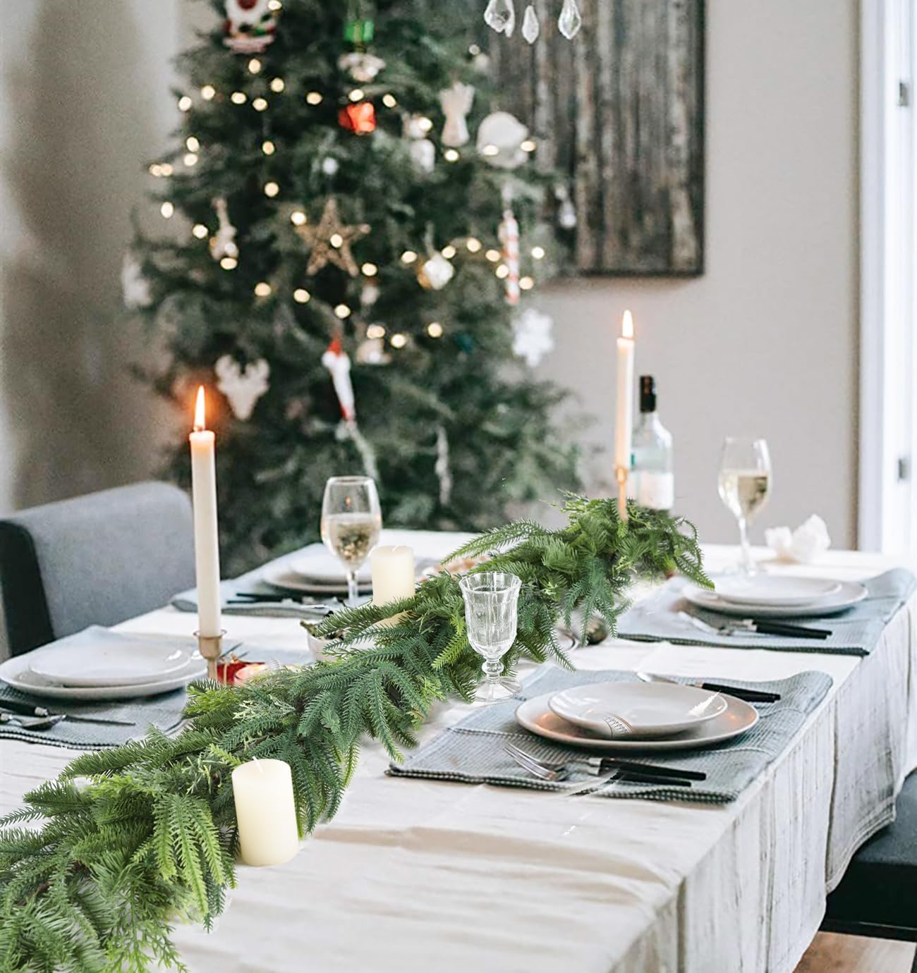 Lvydec 6Ft Christmas Norfolk Pine Garlands, Realistic Artificial Faux Greenery Garland Cedar Spruce for Mantel Holiday Indoor Outdoor Fireplace Winter Christmas Decor - Image 4