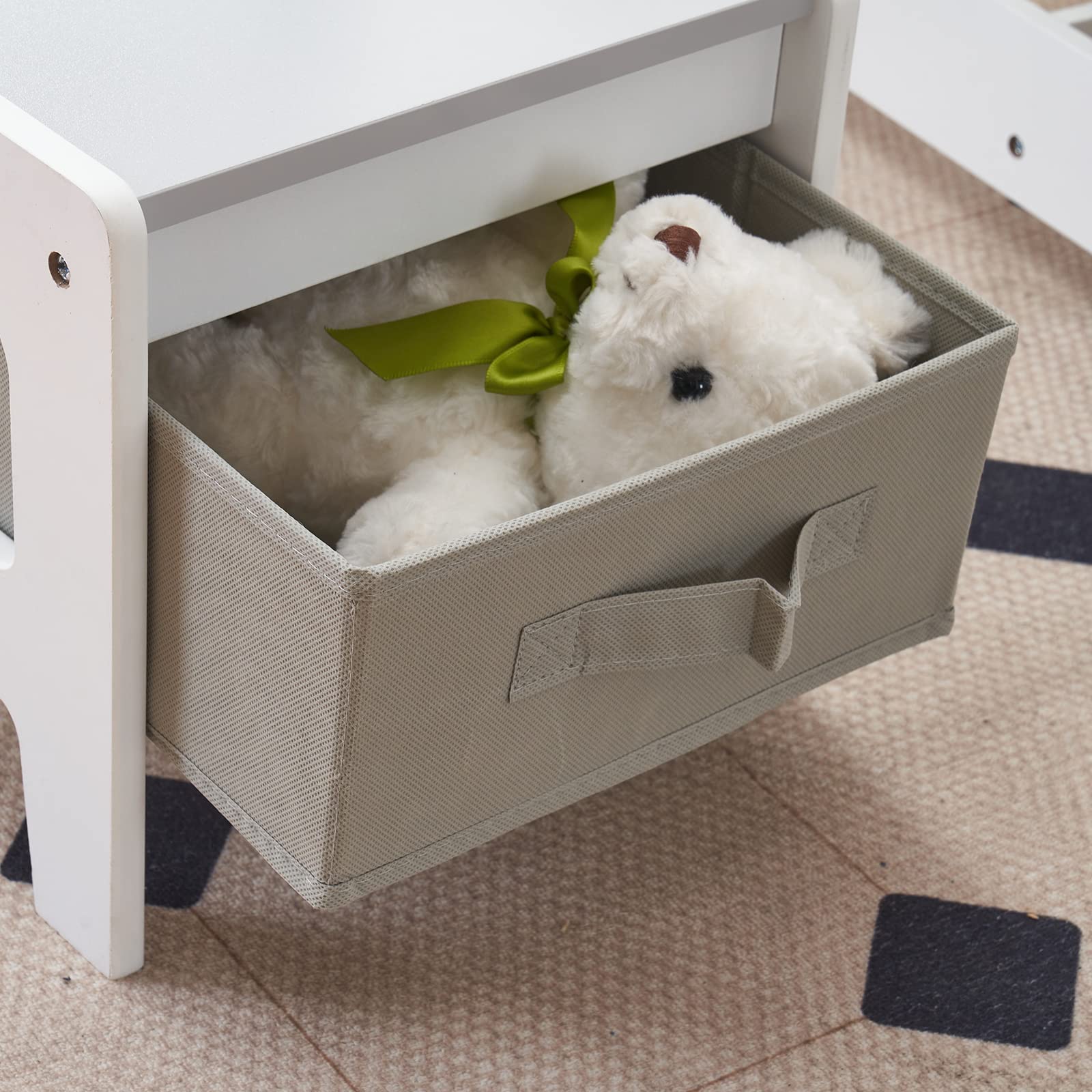 LEADZM Bureau pour Enfants, Table 3-en-1 avec 2 Chaises (3 pièces), à Dessin avec Espace de Rangement en Bois - Table Polyvalente pour Manger, Étudier et Jouer (Gris)