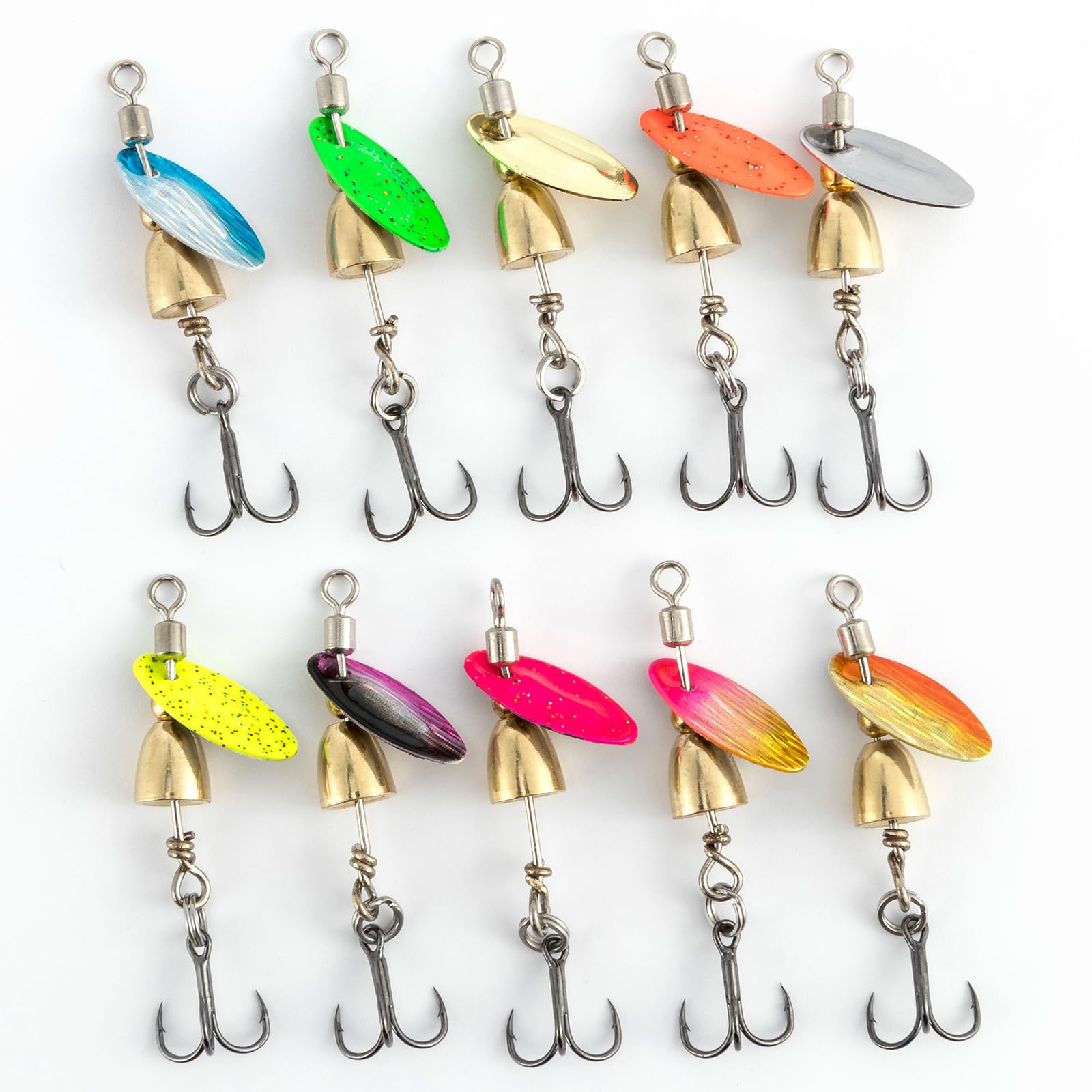 Dr.Fish 10 Pack Fishing Spinner Inline Spinner Lures Single Hook Trout Spinnerbait Lures Kits Bass Crappie Salmon Panfish Walleye Freshwater Stream
