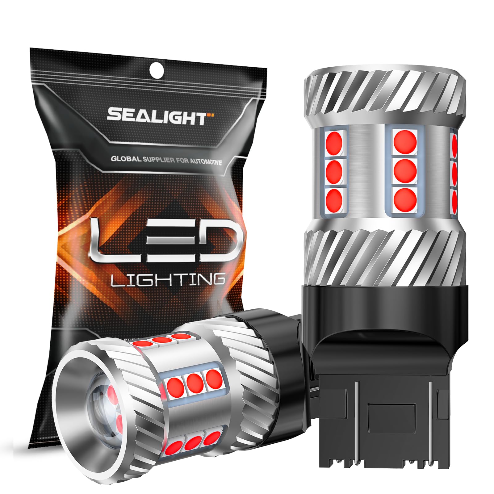 SEALIGHT Turn Signal Light Bulbs, 3157 LED Bulb Amber, 700% Brighter 3157A 3156 3057 4157 LED Bulb 57-SMD LED Chipset with Projector Len &amp; Load Resistor for Turn Signal Light, Parking Light, 2Pcs