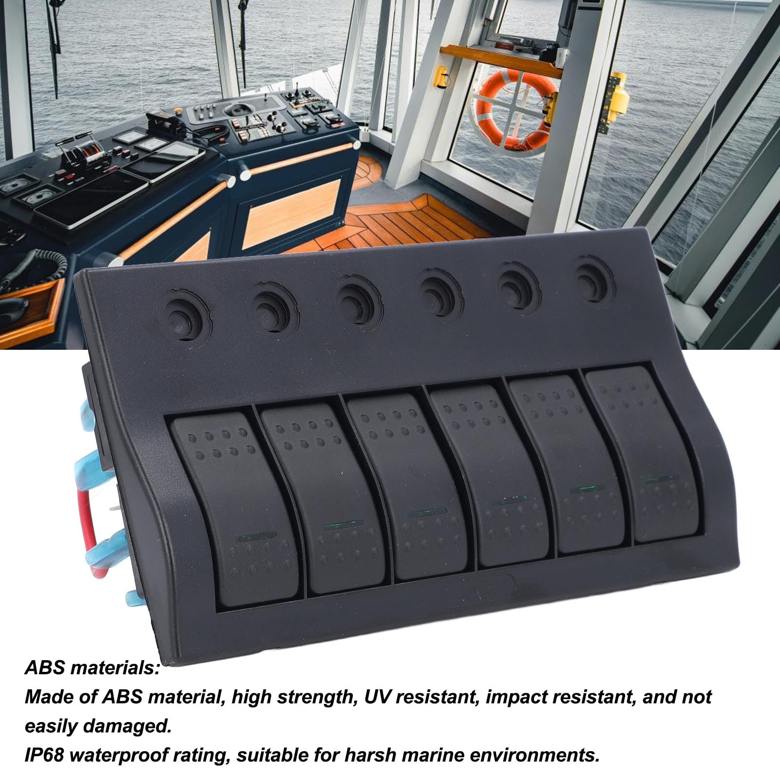 Alomejor Panel Przełącznika Kołyskowego LED 12 V 24 V z Zabezpieczeniem Przed Przeciążeniem dla łodzi RV Yacht Bus - 6-krotne Przełączniki Wodoodporne ABS