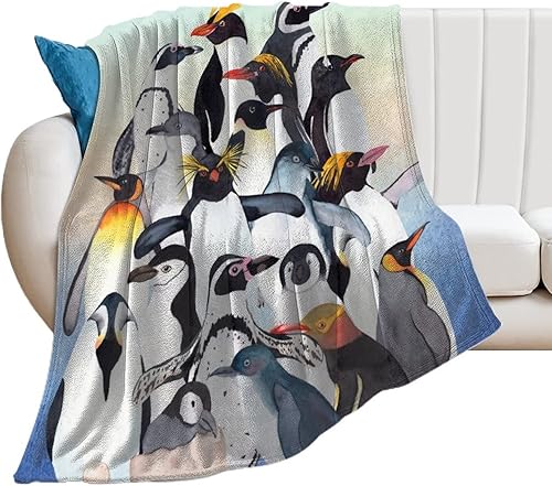 Miniatura 2 de Manta de pingüino personalizada con nombre, 40 x 30 pulgadas, divertida manta para niños, niñas y niños, manta suave y mullida azul para regazo y