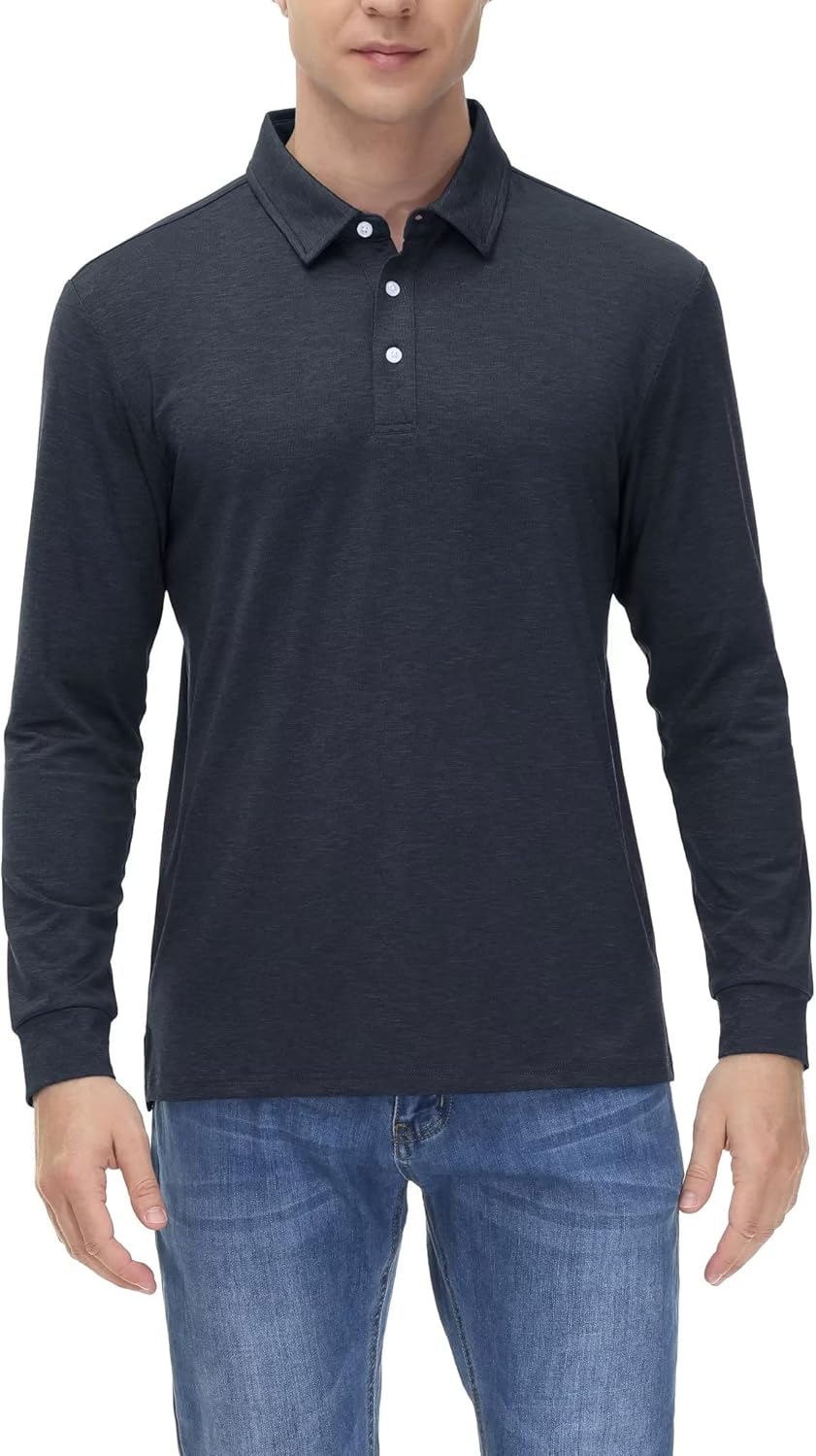 Buy Men's Long Sleeve Polo Shirts 3 Buttons Collared Shirt