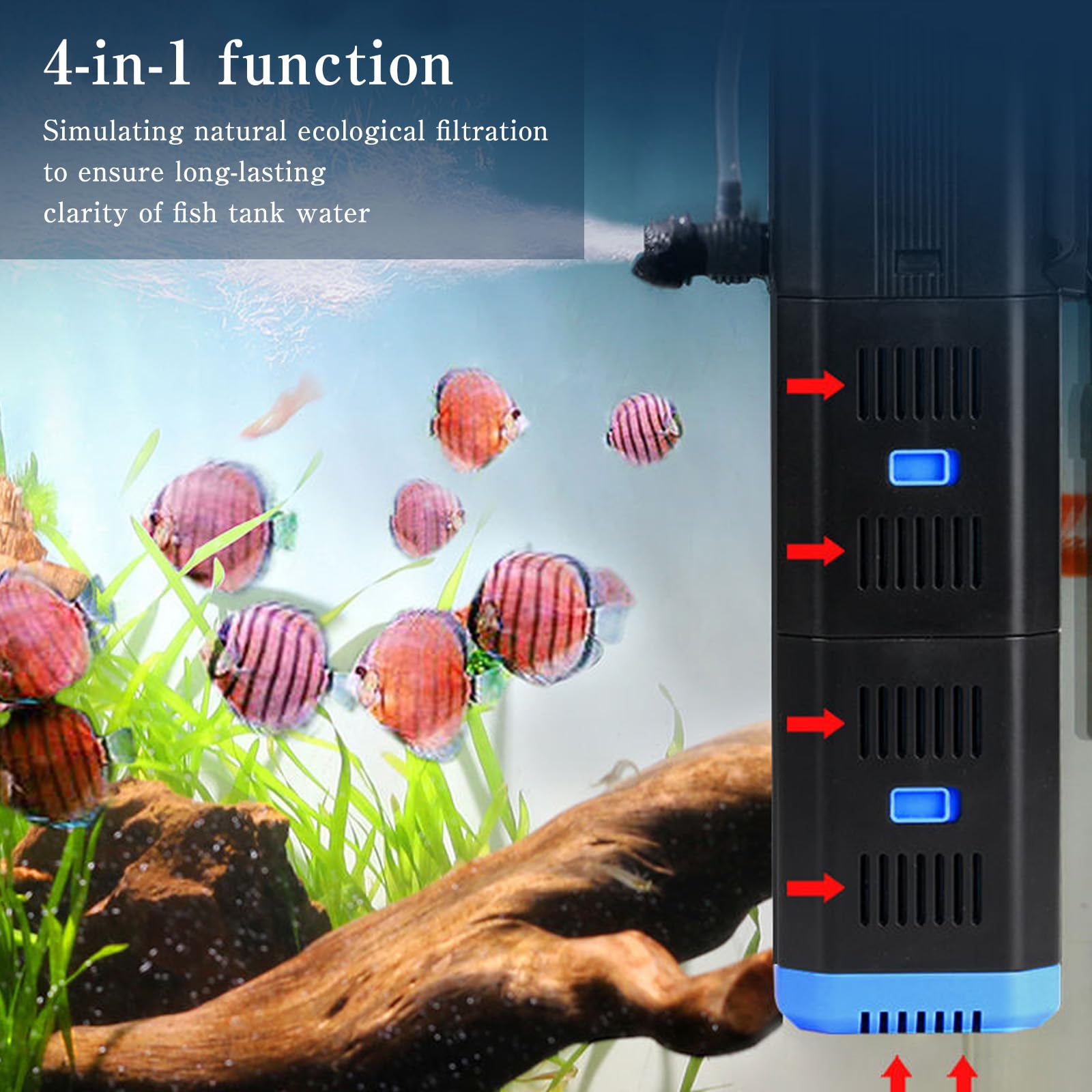 Filtro per Acquario,Pompa per Acquario 4 in 1 con Filtro,Filtro Acquario,Pompa Filtro per Acquario,Pompa Acquario,Regolabile 500 l/h,per Acquari 30 L-120 l