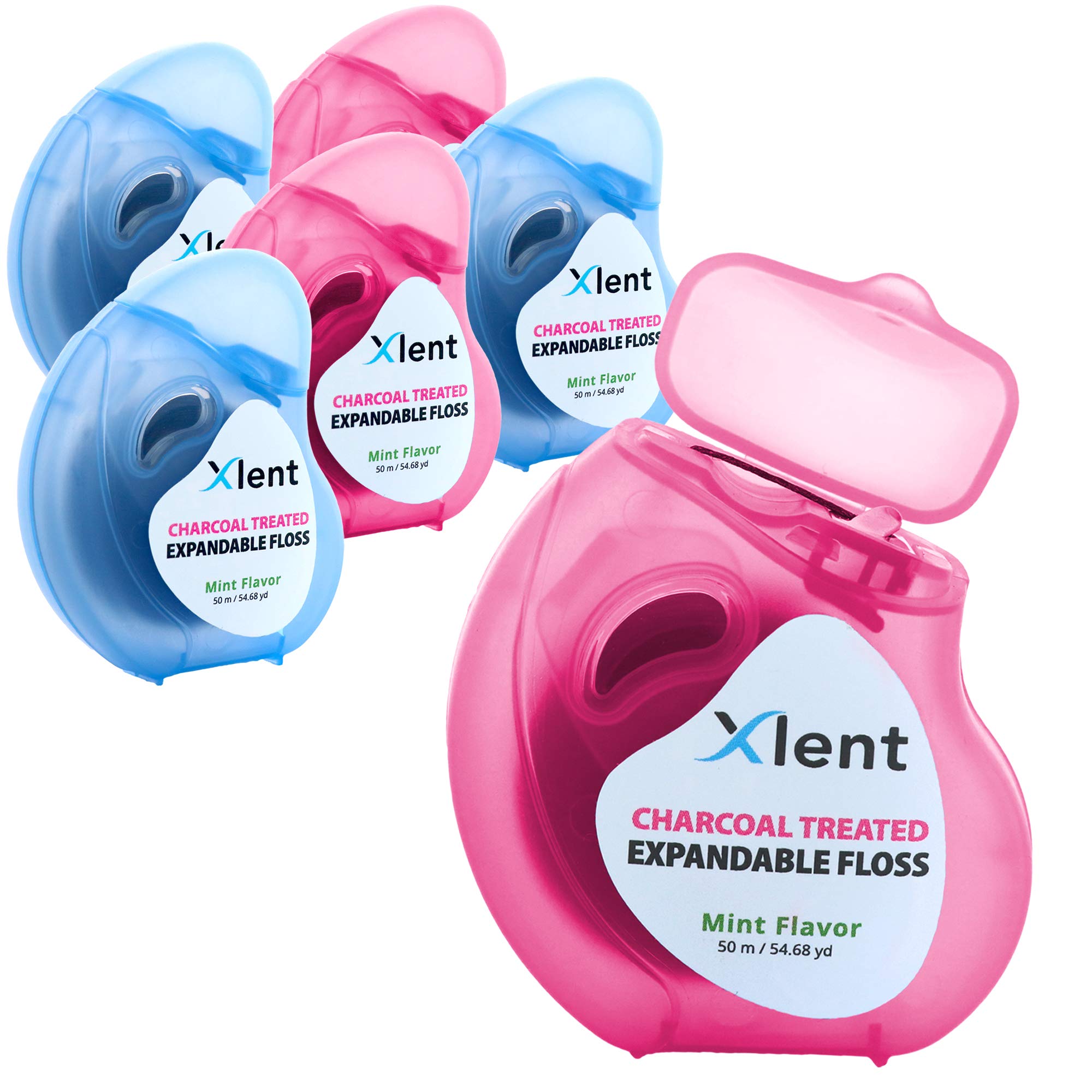 Expandable Floss Treated with Activated Charcoal with Xylitol and Natural Plant Based Wax Fresh Mint Flavor 50 Meter