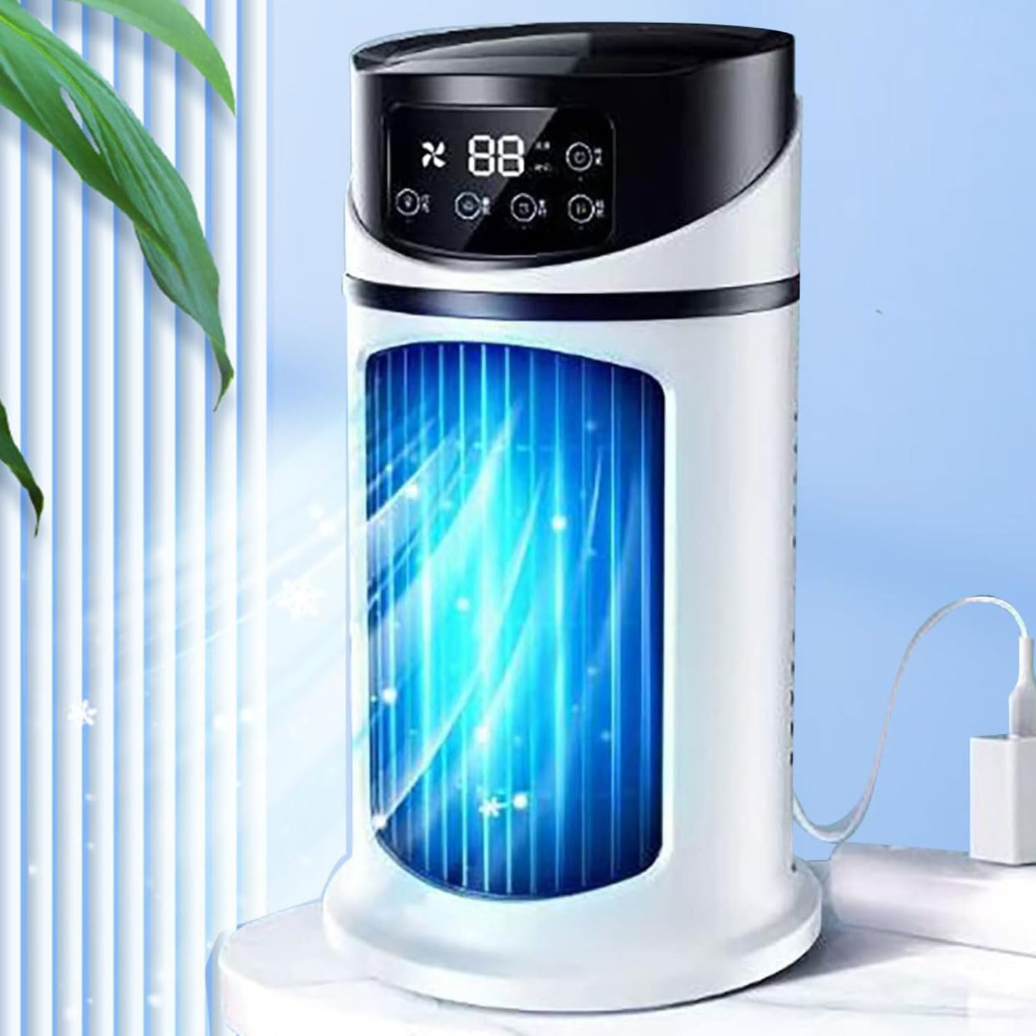 YIYHFKM Portable Mini Air Conditioner 3 in 1 Air Cooler Humidifier & Fan with 6H Cooling USB Powered Low Noise Evaporative Personal Cooler with 6Speeds &3 Modes 300ml Water Tank for Home Office Bedr