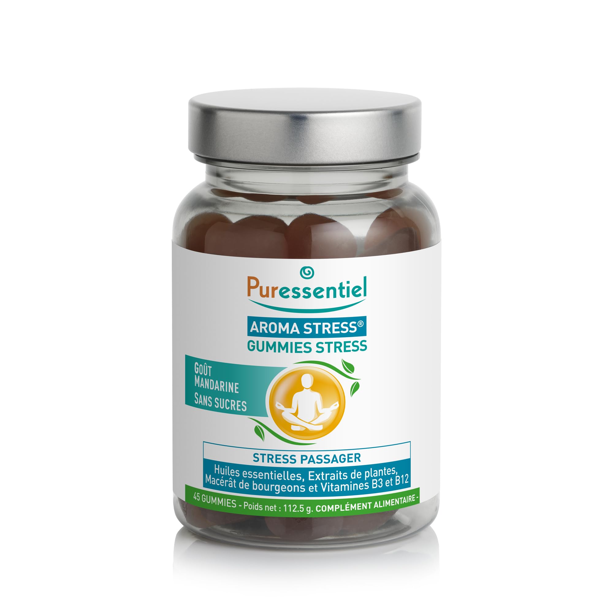 Puressentiel - Aroma Stress - Gummies Stress aux huiles essentielles bio - Extraits de Ginseng et Rhodiole Vitamines B3 et B12 - Favorise la concentration et aide à lutter contre l'anxiété - 45 Gommes