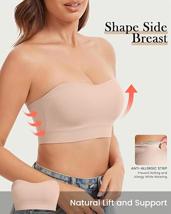 WOWENY Womens Strapless Bras Wireless Padded Bandeau Bra Tube Top