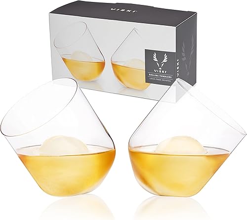 Viski Juego de 2 vasos de whisky de cristal rodante, cristal transparente de primera calidad, vasos clásicos de cóctel de bola baja, juego de regalo