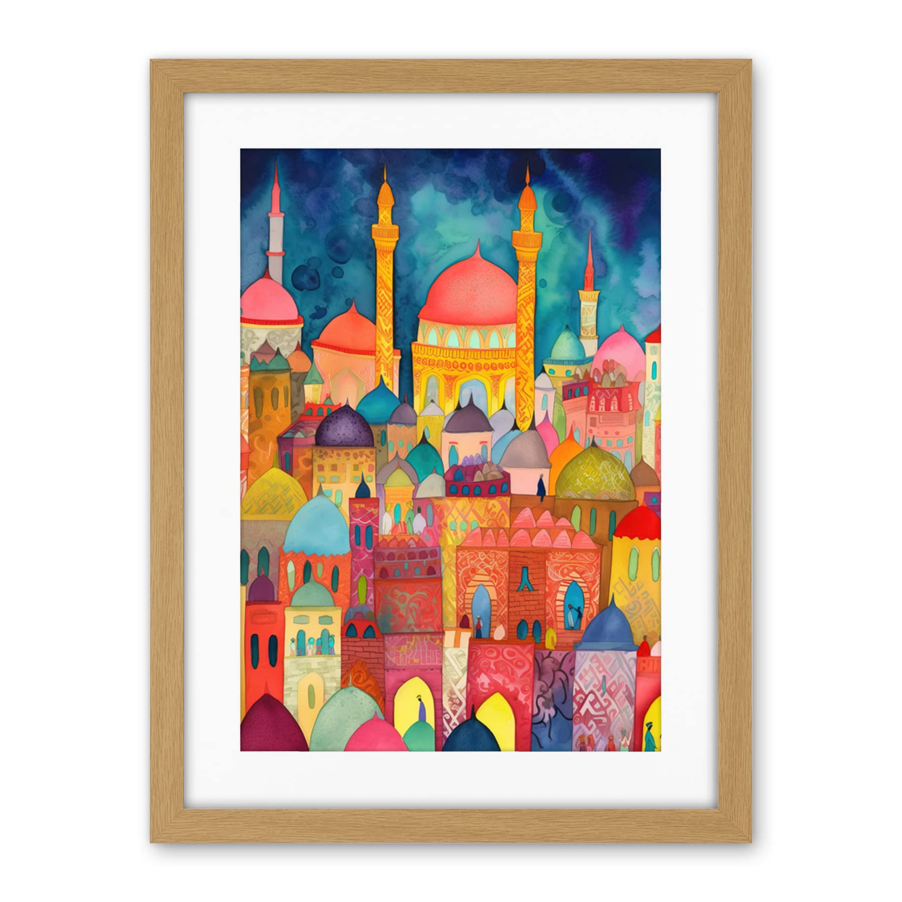 Artery8 Hagia Sophia Evening Cityscape Folk Art Watercolour Painting Artwork Framed Wall Art Print 18X24 Inch