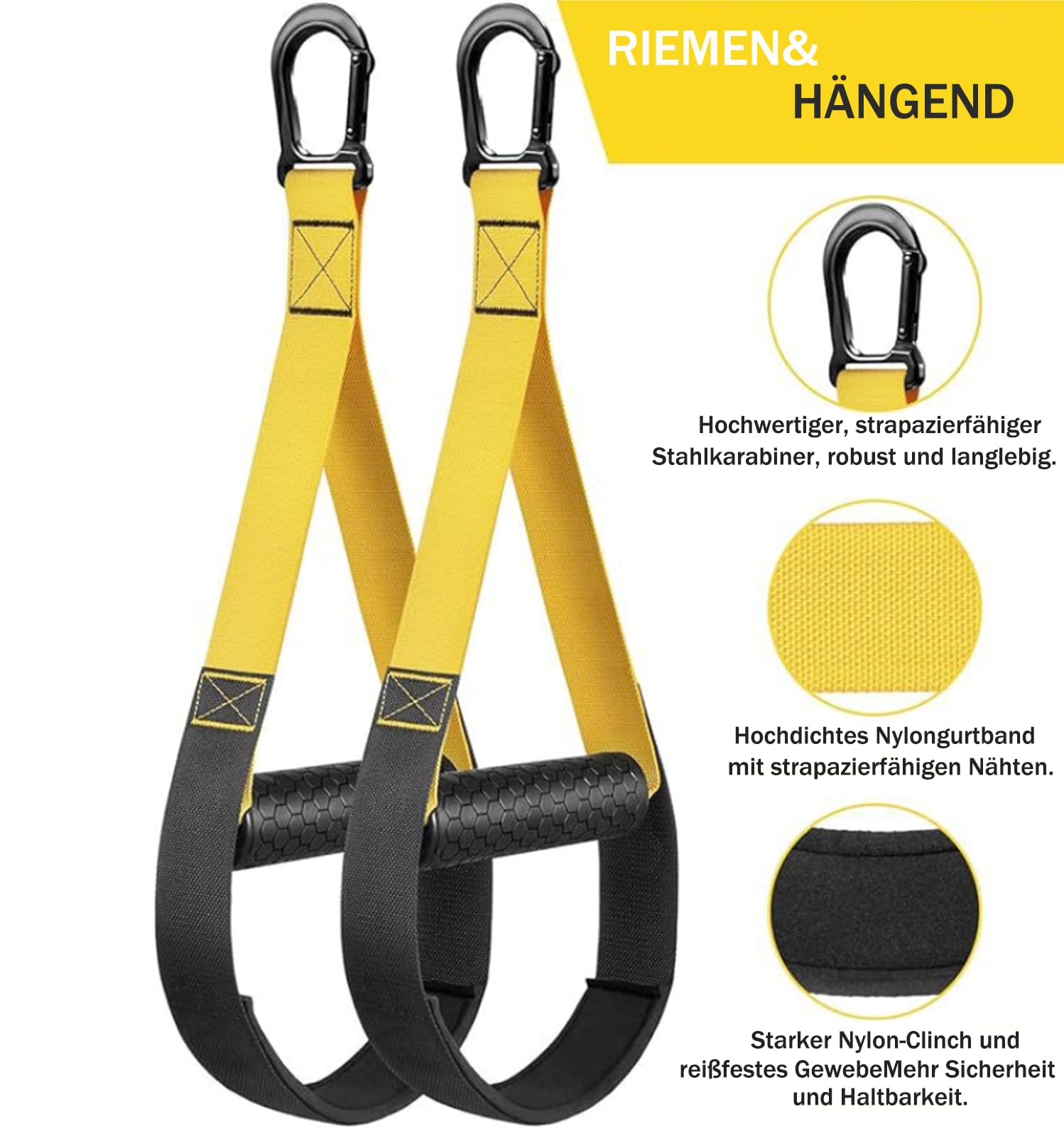 Bandas de entrenamiento de suspensión TRX1P - Correas de resistencia resistentes con nailon de alta resistencia, mosquetones de acero resistentes y ajustadores de bloqueo de barril, seguras