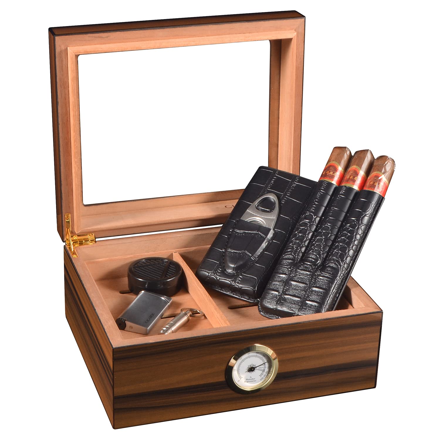 Buy High Gloss Cigar Humidor Cigar Box, CIGAROL Luxury Handcrafted Glass Top Cigar Case Made