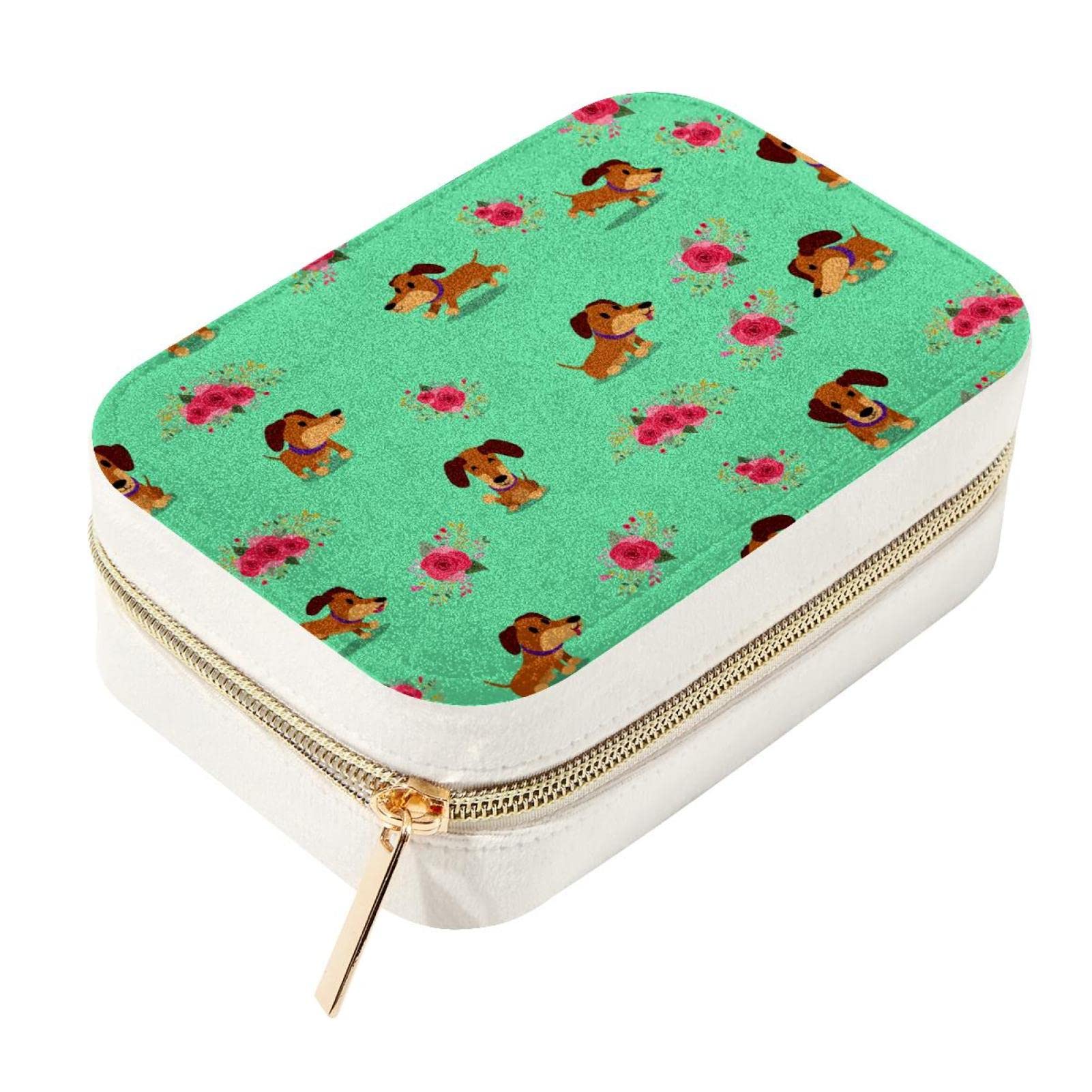Boîte à bijoux de voyage contre les colliers emmêlés : mini écrin chien et fleurs roses