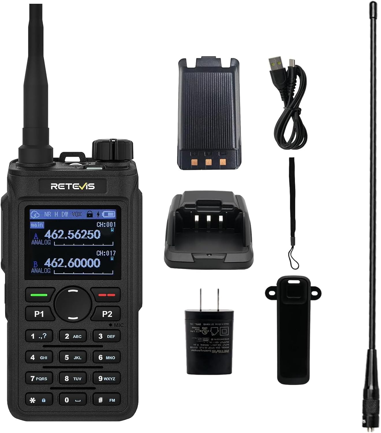 Retevis Walkie Talkie Antenna (1Pack) Bundle with C2 GMRS Handheld Radio (1Pack), 15.4in SMA Female, 144/430Mhz Dual Band Antenna, Emergency Two Way Radio Long Range, Repeater Capable