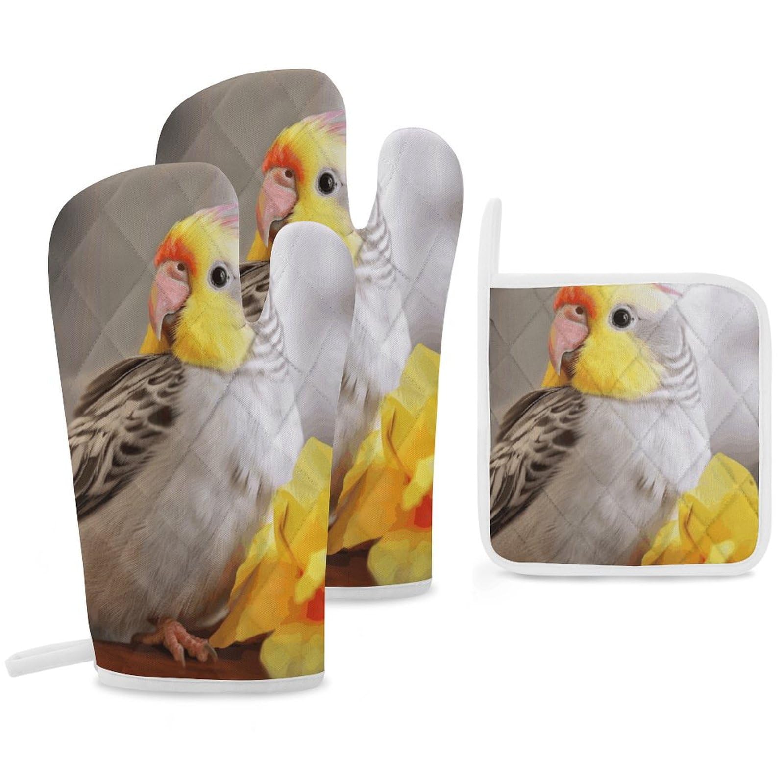 Gants de cuisine calopsitte mignons : idée cadeau pendaison de crémaillère