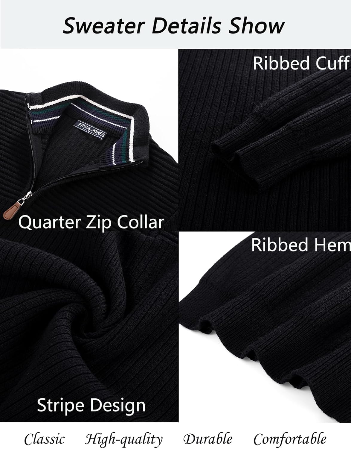 PJ PAUL JONES Mens Quarter Zip Sweater Long Sleeve Casual Pullover Knitted Textured Dress Sweaters - Image 4