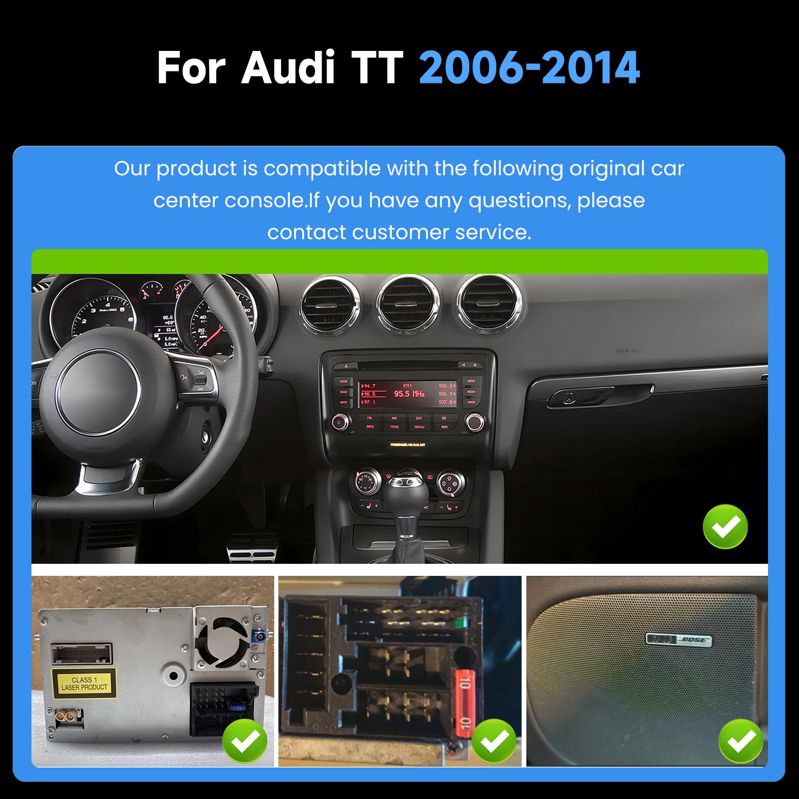 Hodozzy 2G+64G Radio para Audi TT 2006-2014 con Carplay Android Auto Inalámbrico, Reproductor 2 DIN 9 Pulgadas Pantalla Táctil Radio Coche GPS Bluetooth WiFi FM/RDS Cámara Vision Trasera Canbus