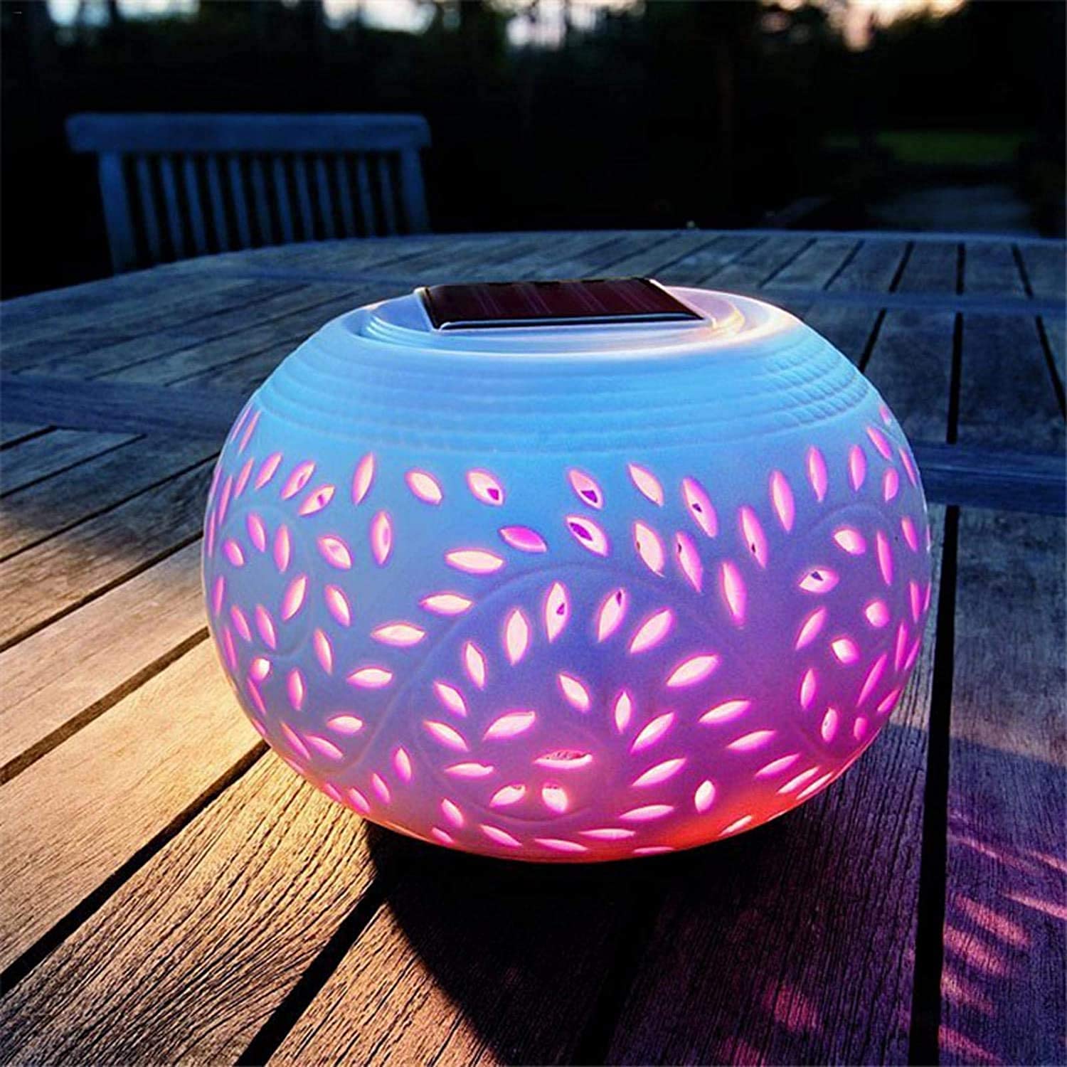 Solar Outdoor Table Lamp, Solar Powered Mosaic Glass Ball Garden Lights Waterproof Color Changing Mood Night Lights for Garden (A)