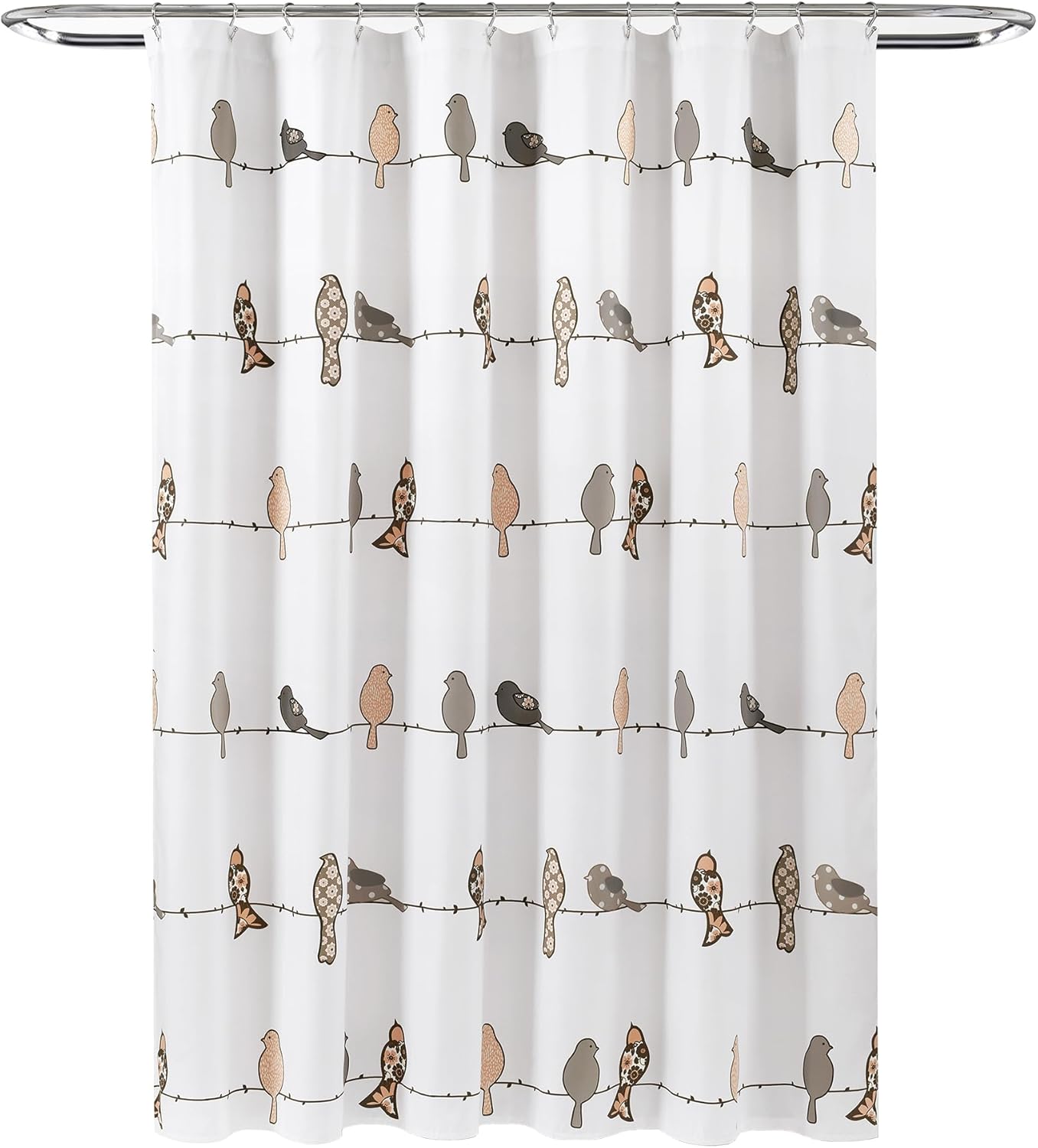 Lush Decor Rowley Birds Shower Curtain, 72” W x 72” L, Blush & Gray - Colorful Floral Bird Pattern - Whimsical & Playful Bird Shower Curtain - Farmhouse, Coastal, & Boho Bathroom Decor