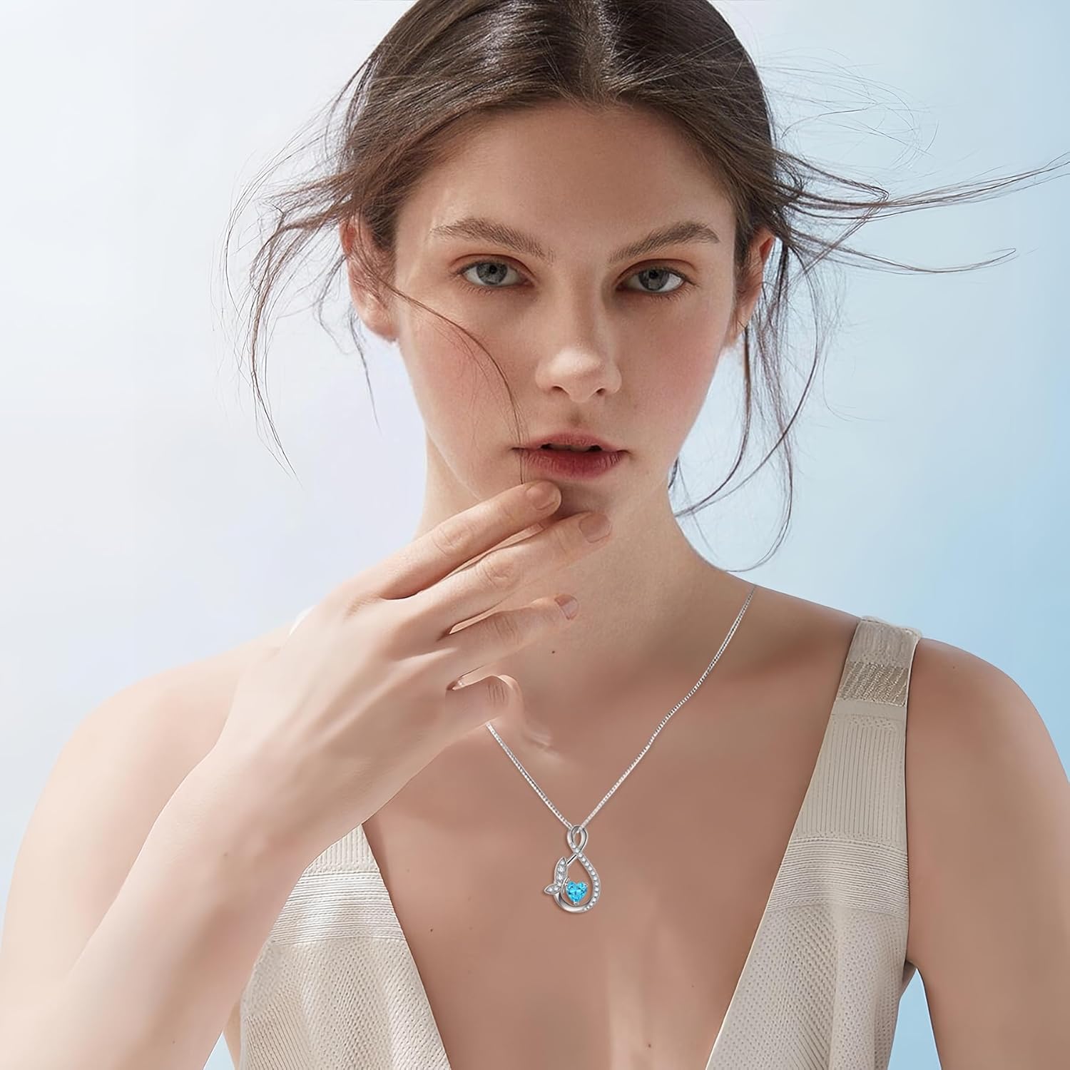 Infinity Butterfly Necklace for Women 925 Sterling Silver Heart Birthstone Created Gemstone Pendant Jewelry Gifts for Women Her