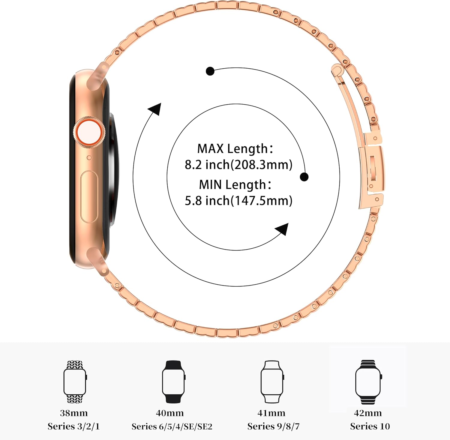 MioHHR Slim Metal Bands Compatible with Apple Watch Band Ultra3/2/1 Series 11 10 9 8 7 6 5 4 3 2 1 SE3/2/1, Thin Stainless Steel Strap for Women iWatch Band 49mm 46mm 45mm 44mm 42mm 41mm 40mm 38mm - Image 4