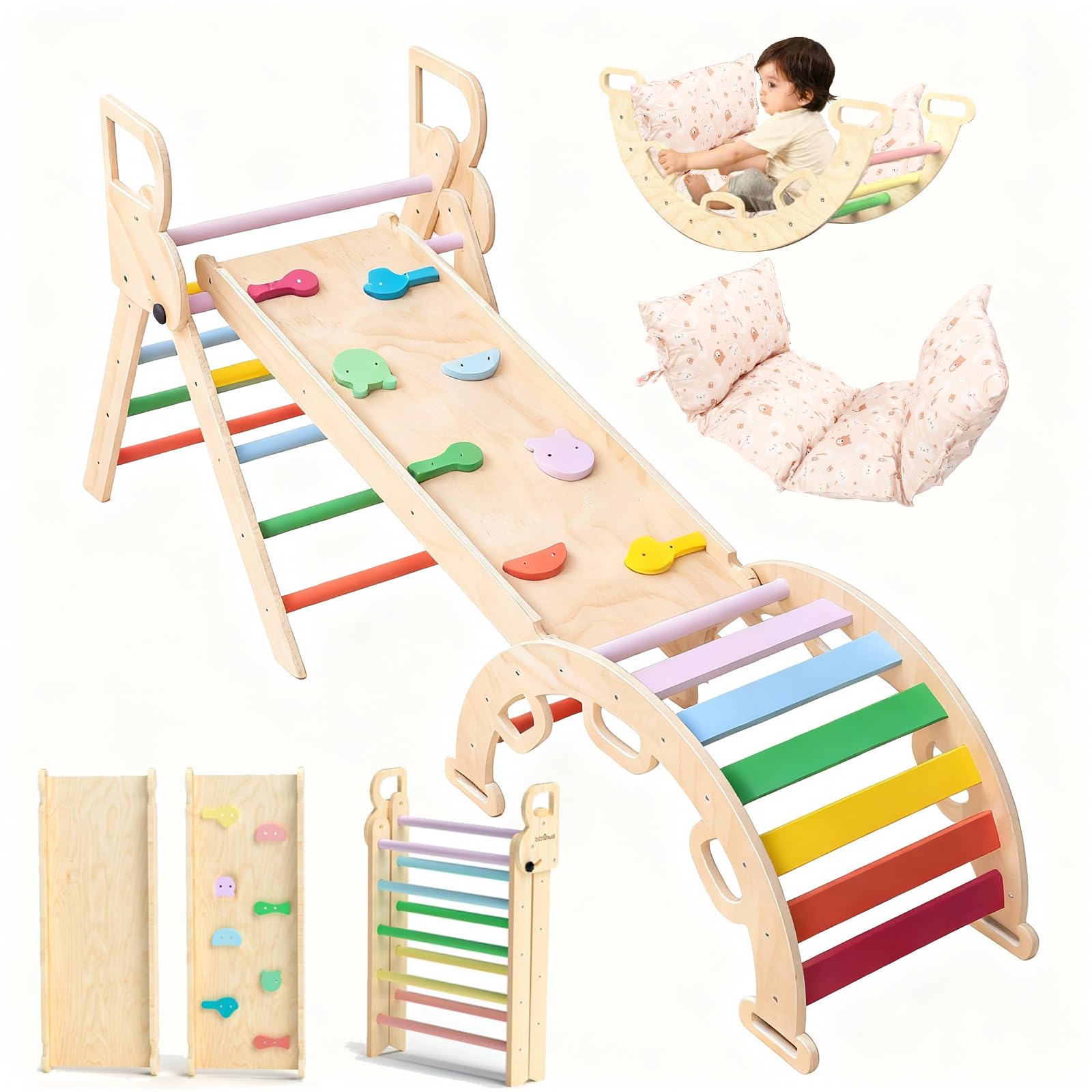 Joyz Rampa Pikler 2 En 1 De Madera – Tobogán Y Escalera Con 7 Peldaños Para Niños De 1 A 6 Años, Juguete Montessori Para Interior