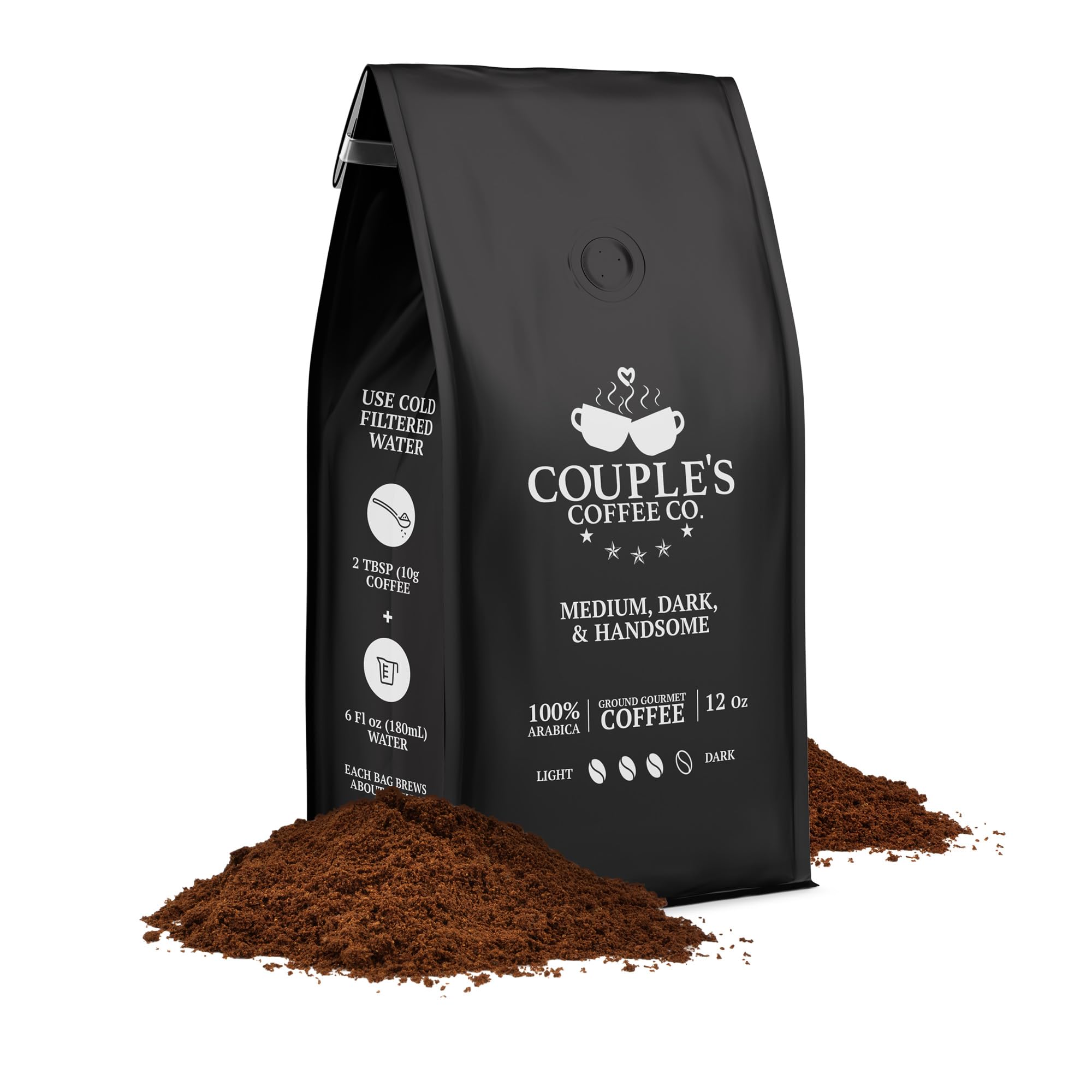 Couple’s Coffee Ground Coffee | Smooth Medium Dark Roast Blend | Gives Back to Military Families | Medium Dark and Handsome | Made with 100% Arabica Beans | 12oz